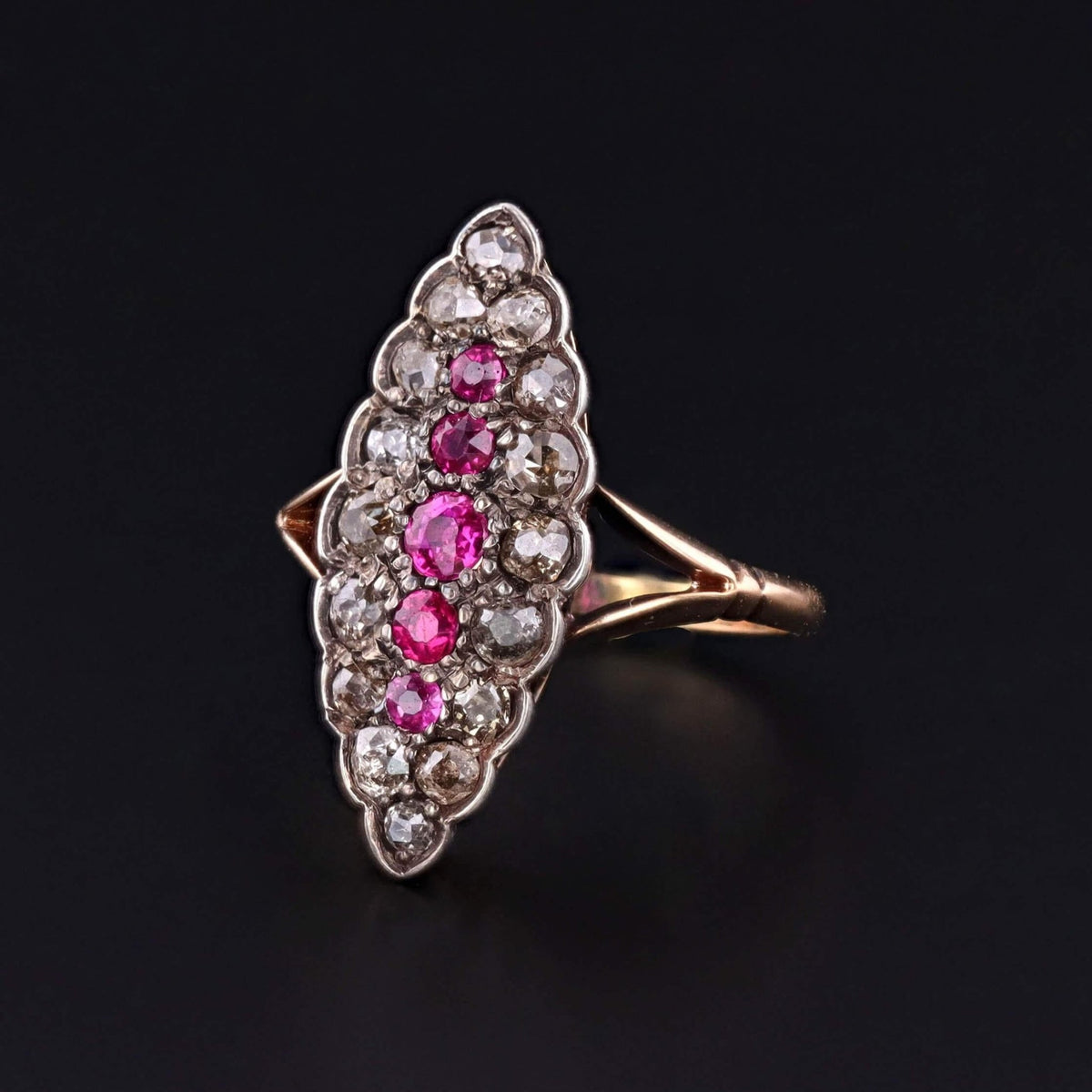 Victorian Style Synthetic Ruby and Diamond Ring of 18k Gold - Trademark Antiques
