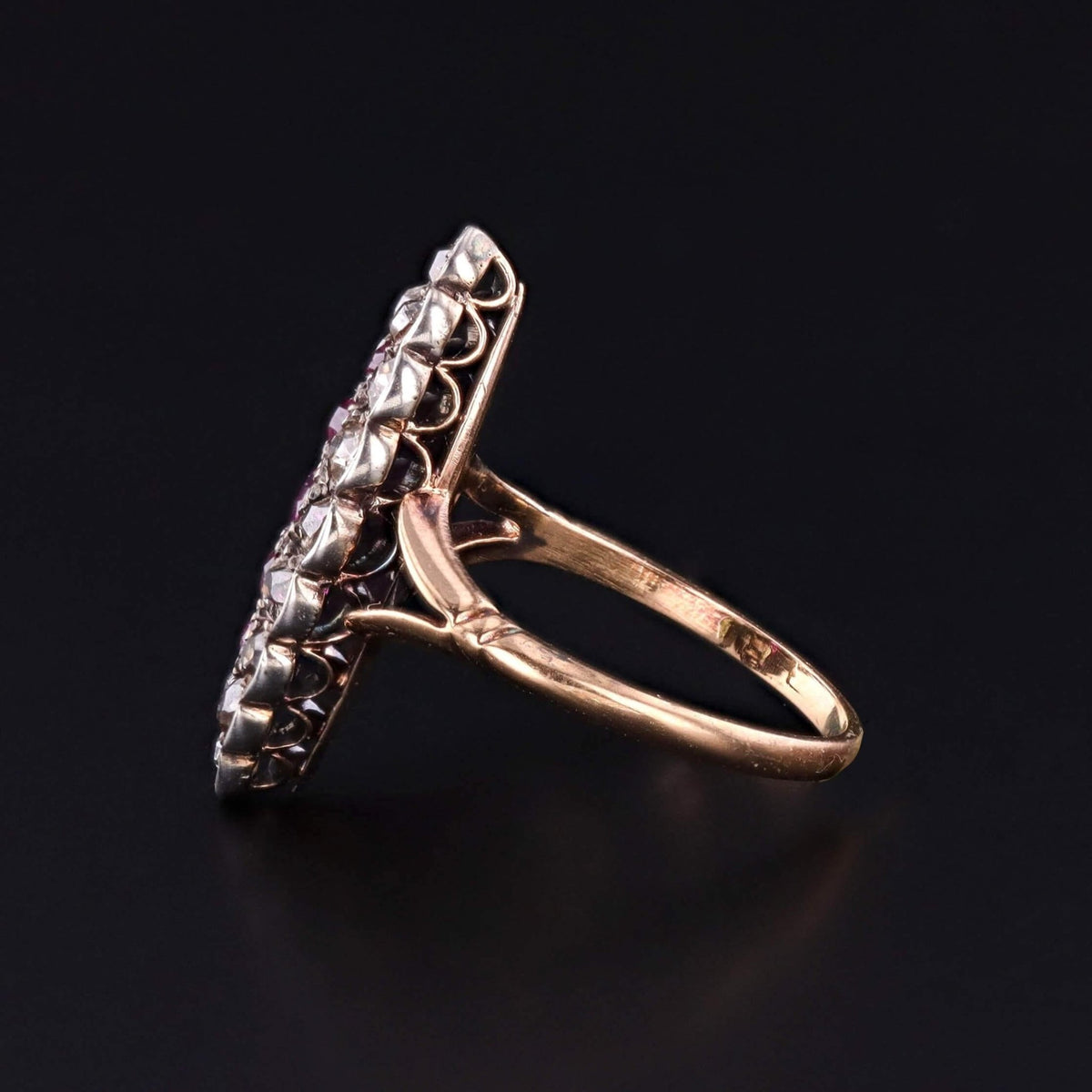 Victorian Style Synthetic Ruby and Diamond Ring of 18k Gold - Trademark Antiques