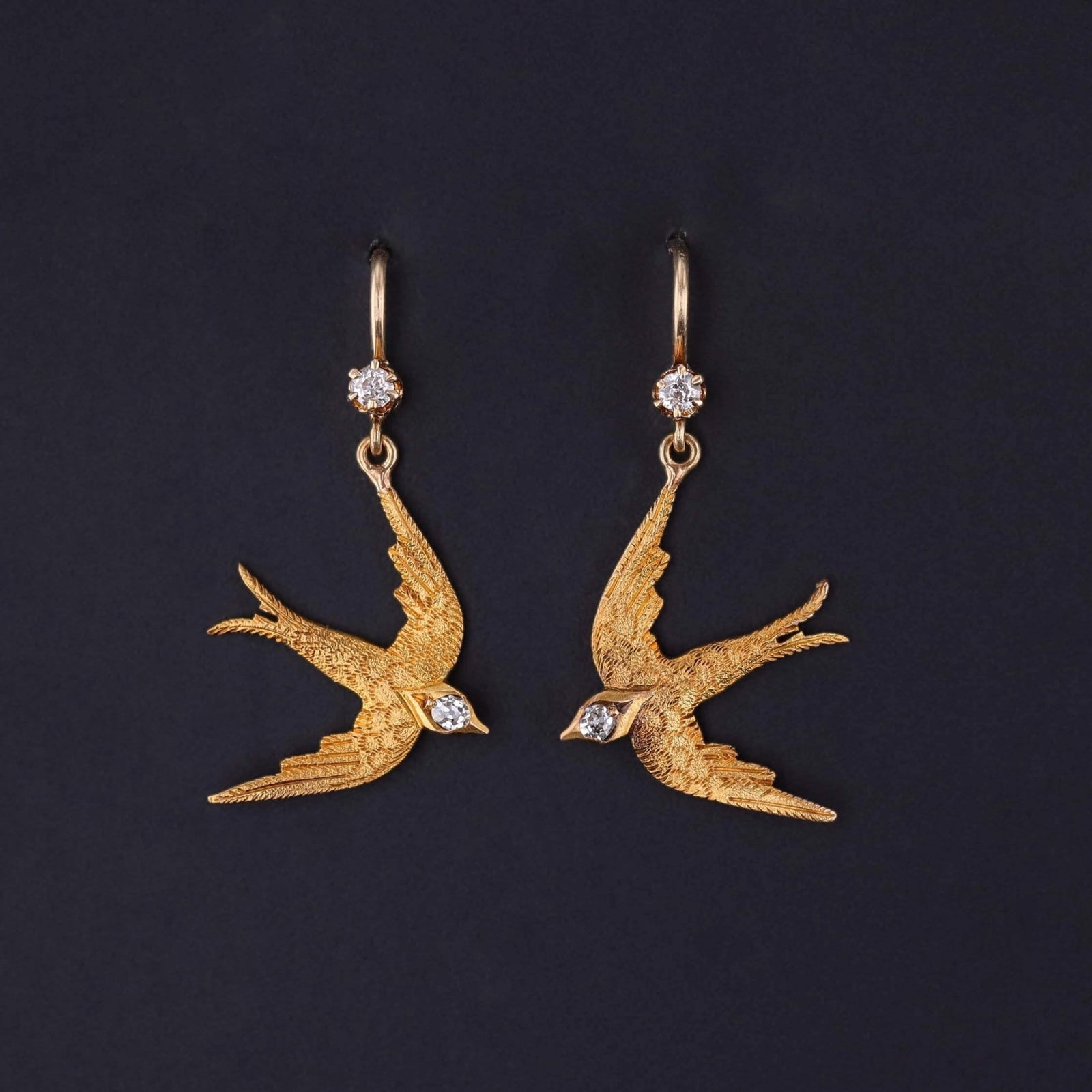 Victorian Swallow Earrings of 14k and 15k Gold - Trademark Antiques