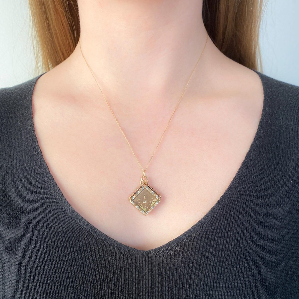 Victorian Tri Color Sailboat Locket of 10k Rose Gold - Trademark Antiques