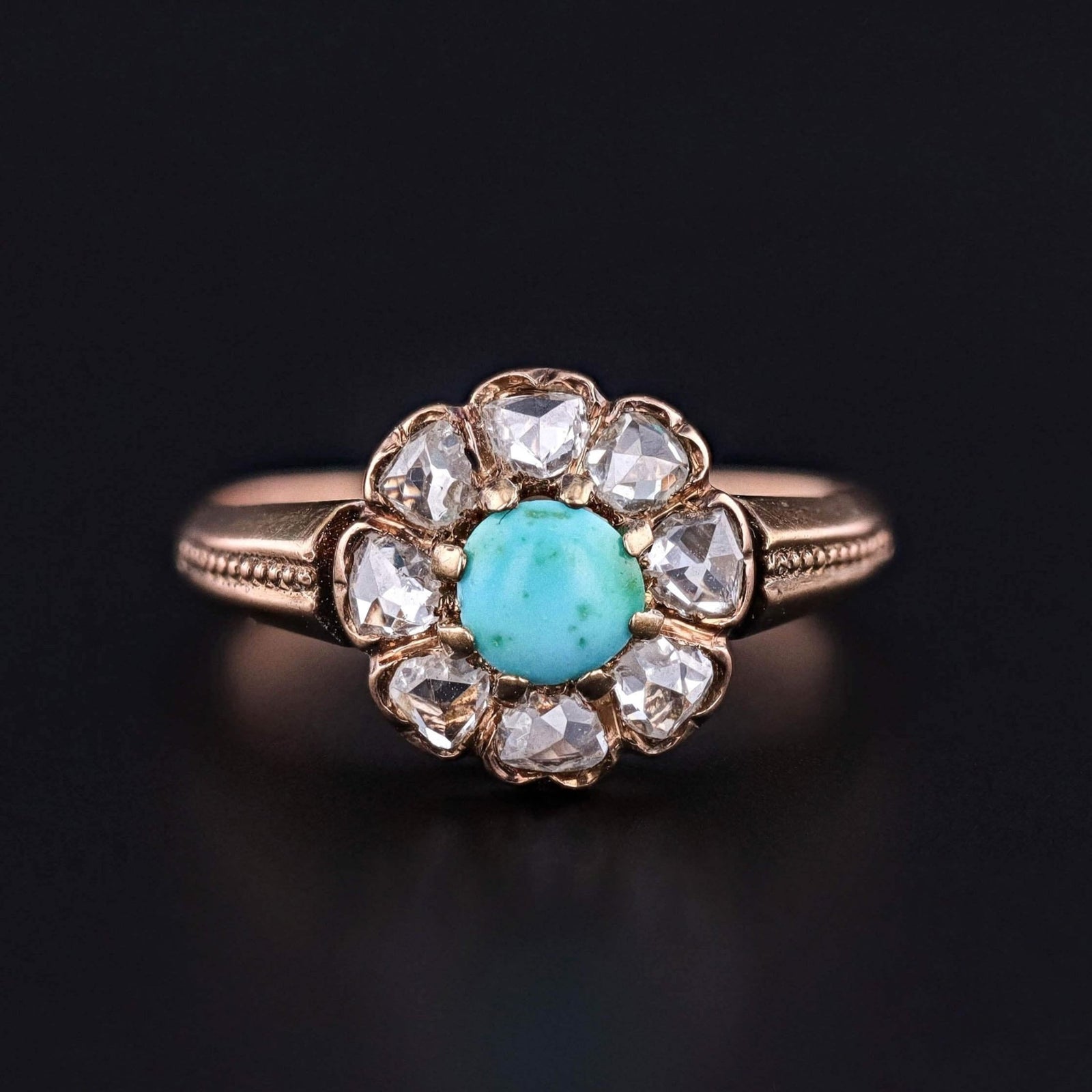 Victorian Turquoise and Diamond Ring of 18k Gold - Trademark Antiques