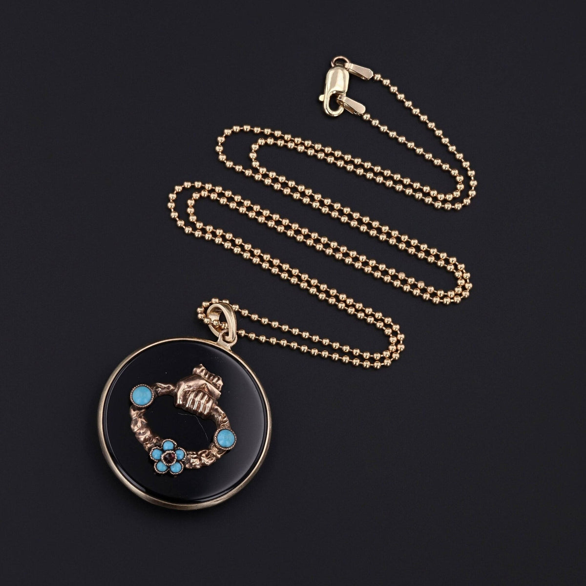 Victorian Turquoise and Onyx Conversion Pendant of 14k Gold - Trademark Antiques