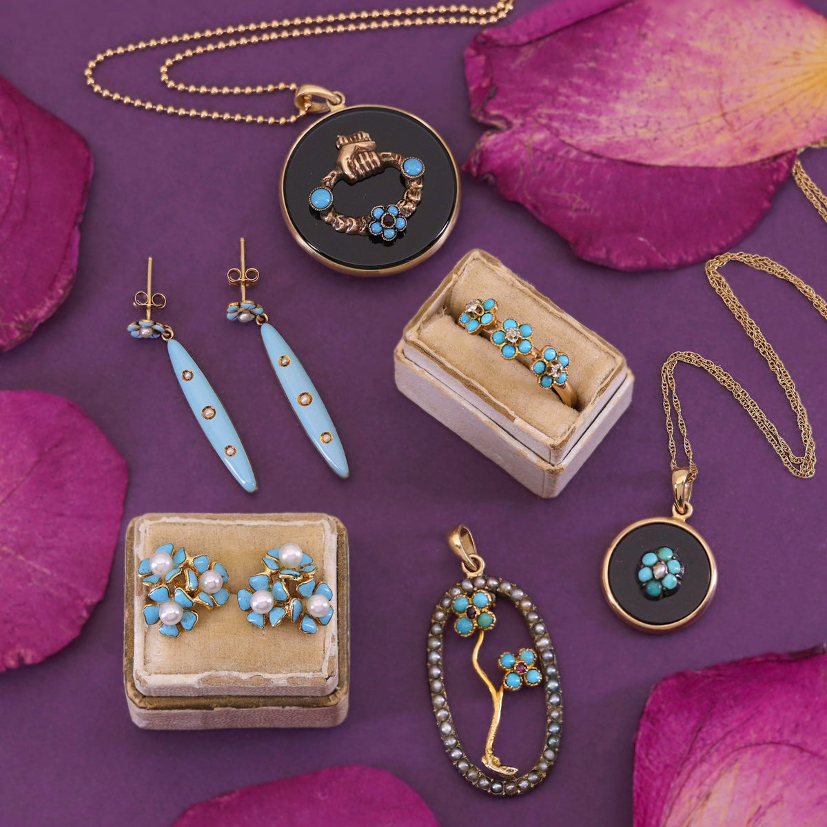 Victorian Turquoise and Onyx Conversion Pendant of 14k Gold - Trademark Antiques