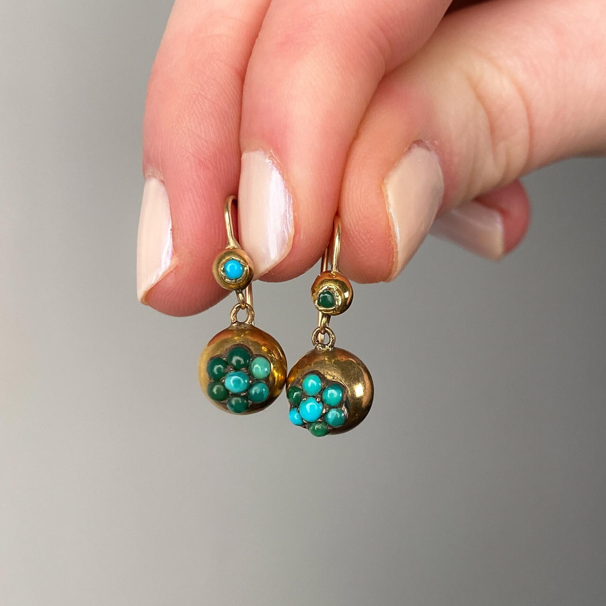 Victorian Turquoise Drop Earrings of 14k Gold - Trademark Antiques