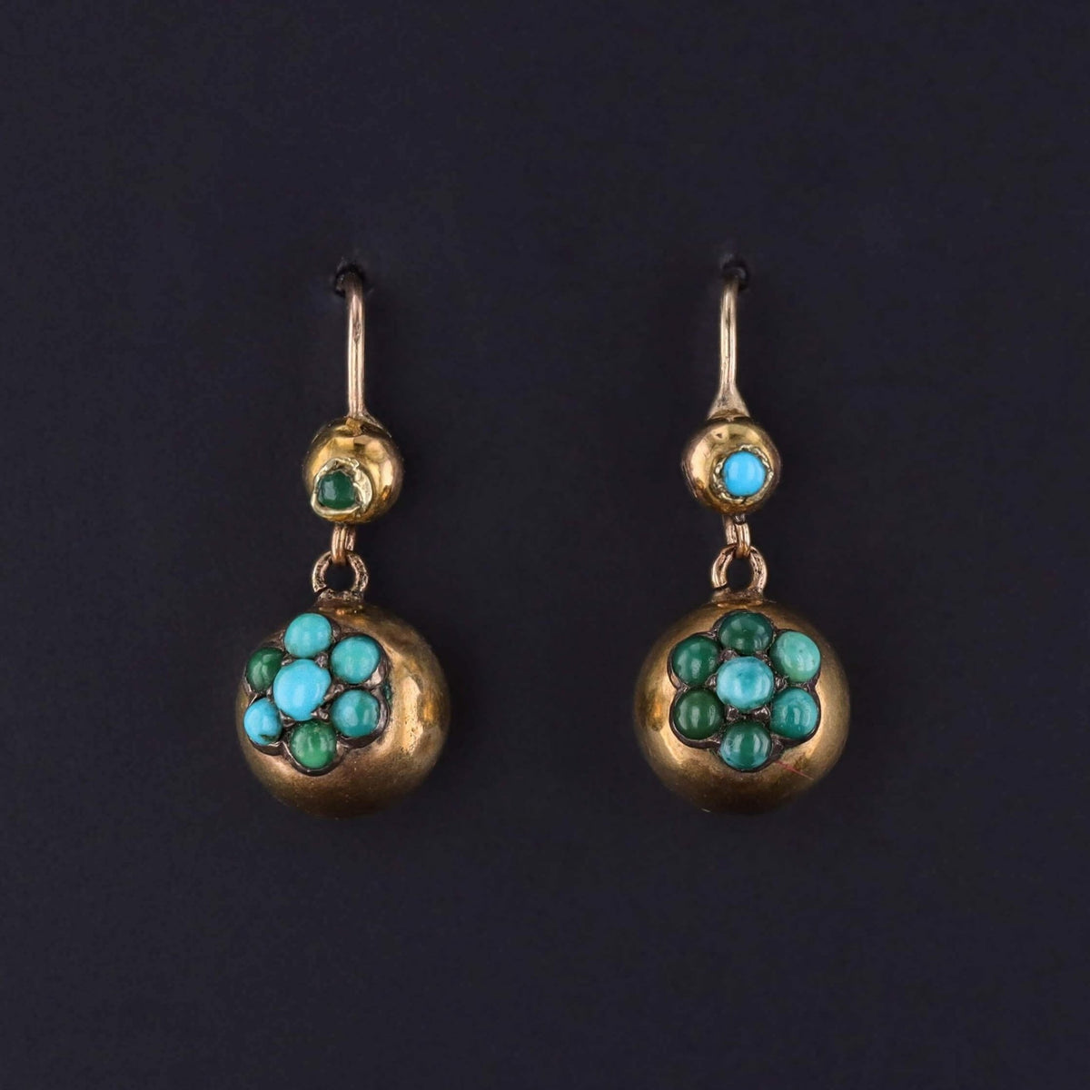 Victorian Turquoise Drop Earrings of 14k Gold - Trademark Antiques