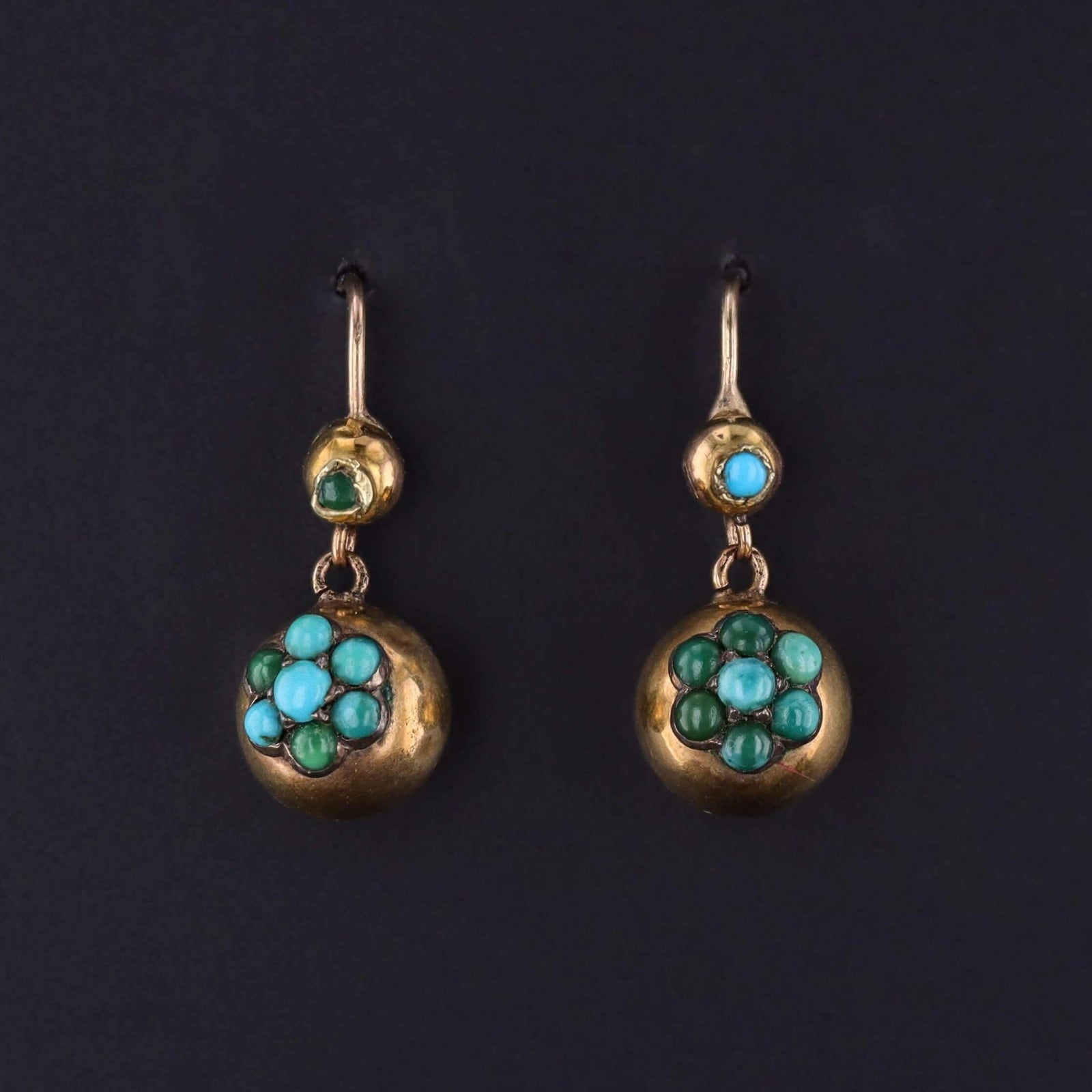 Victorian Turquoise Drop Earrings of 14k Gold - Trademark Antiques