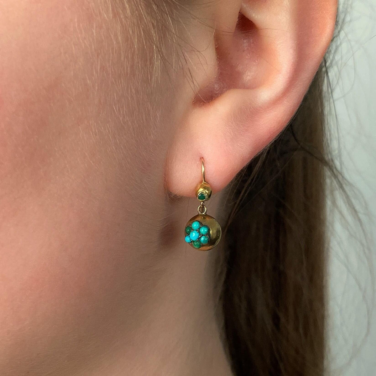 Victorian Turquoise Drop Earrings of 14k Gold - Trademark Antiques