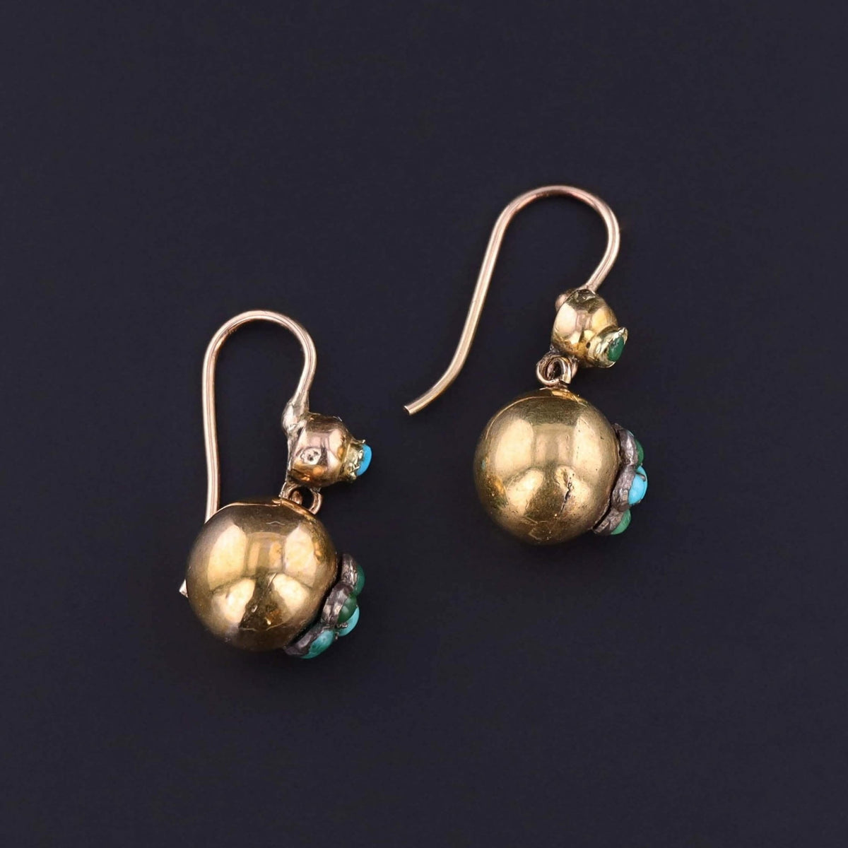 Victorian Turquoise Drop Earrings of 14k Gold - Trademark Antiques