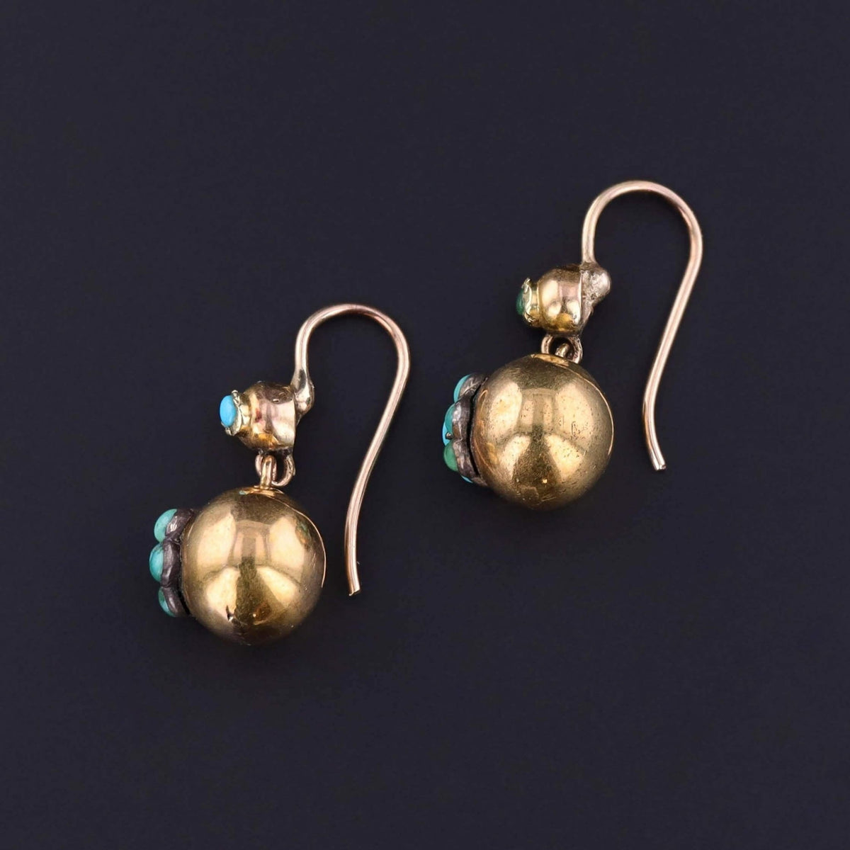Victorian Turquoise Drop Earrings of 14k Gold - Trademark Antiques