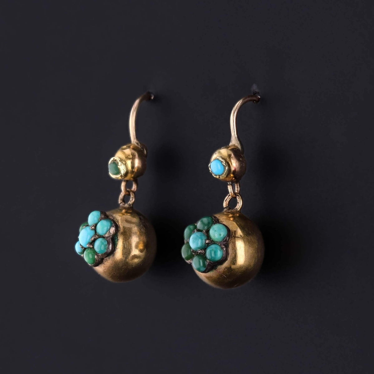 Victorian Turquoise Drop Earrings of 14k Gold - Trademark Antiques