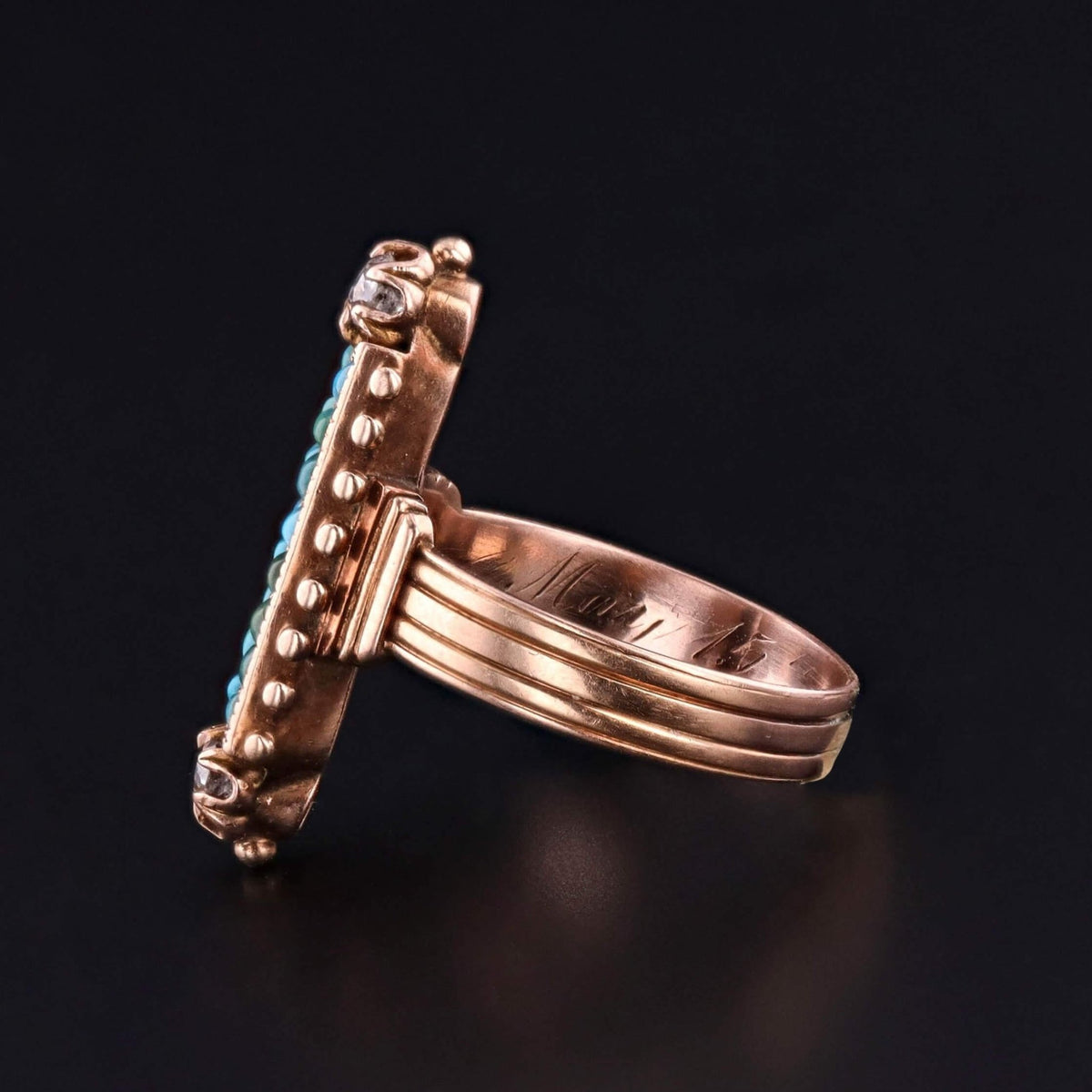 Victorian Turquoise Navette Ring of 17k Rose Gold - Trademark Antiques