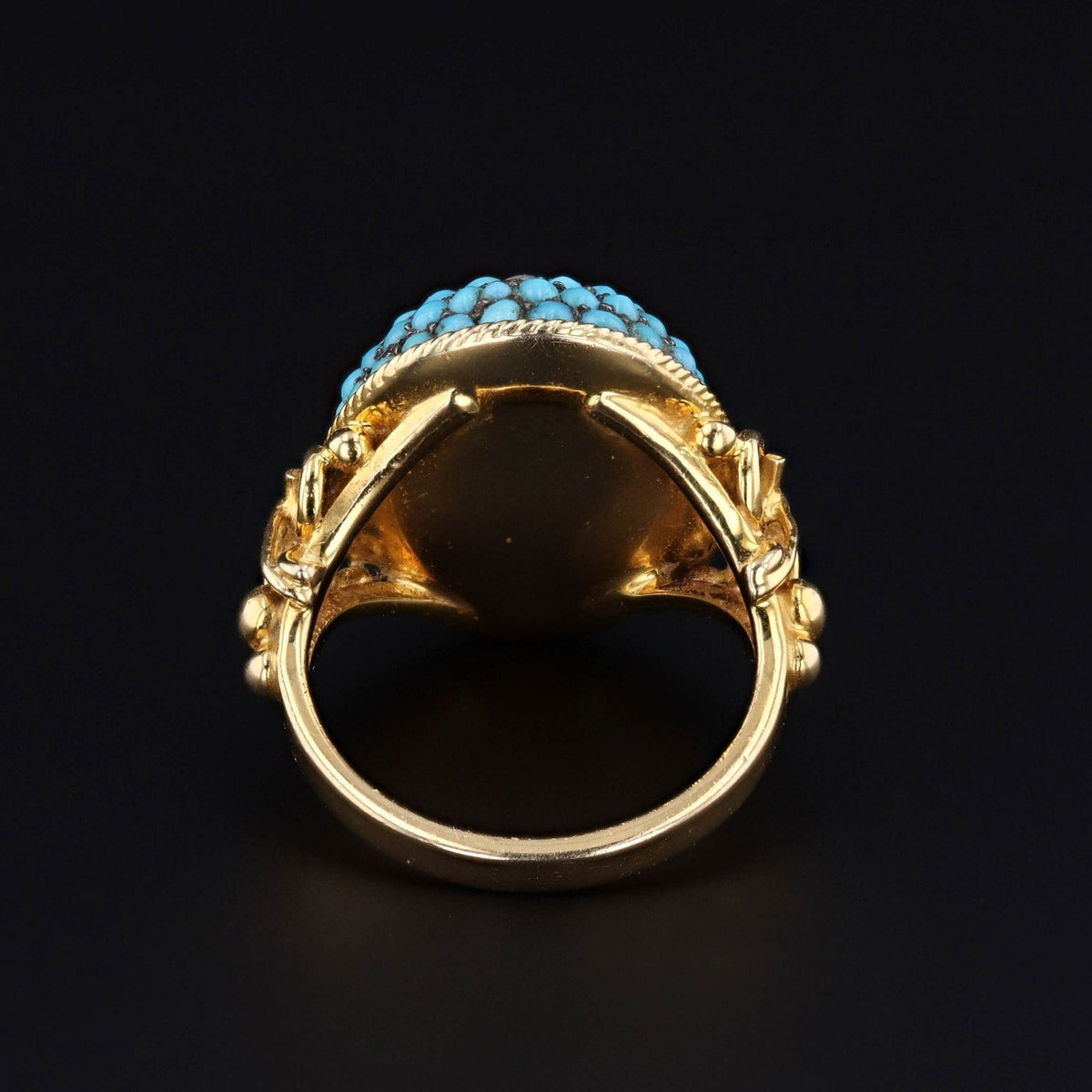 Victorian Turquoise Pearl Dome Conversion Ring of Silver Topped 10k Gold - Trademark Antiques