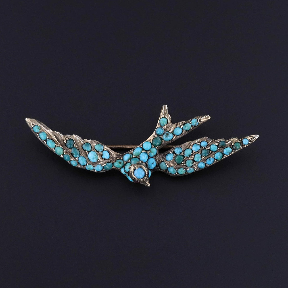 Victorian Turquoise Swallow Brooch - Trademark Antiques