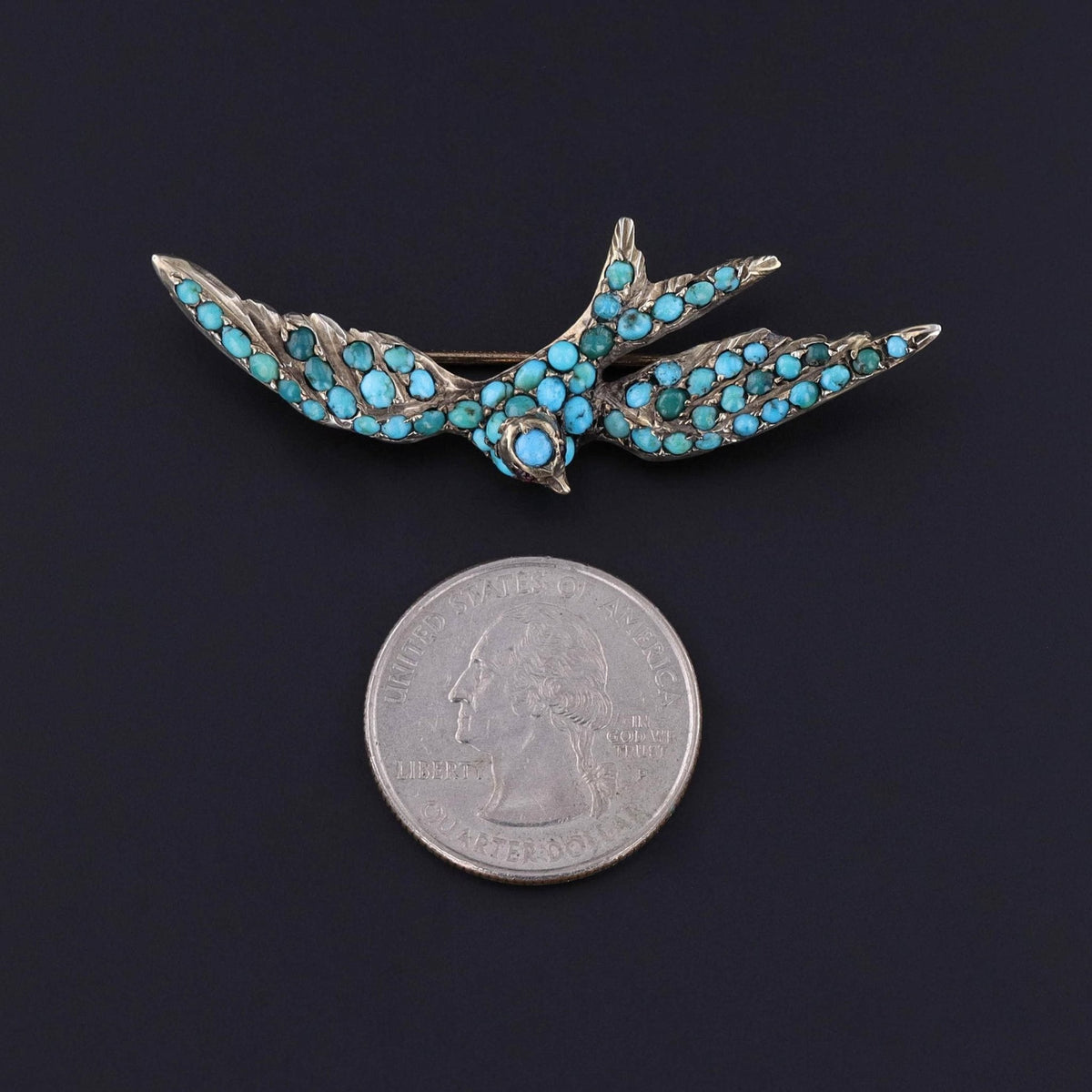 Victorian Turquoise Swallow Brooch - Trademark Antiques