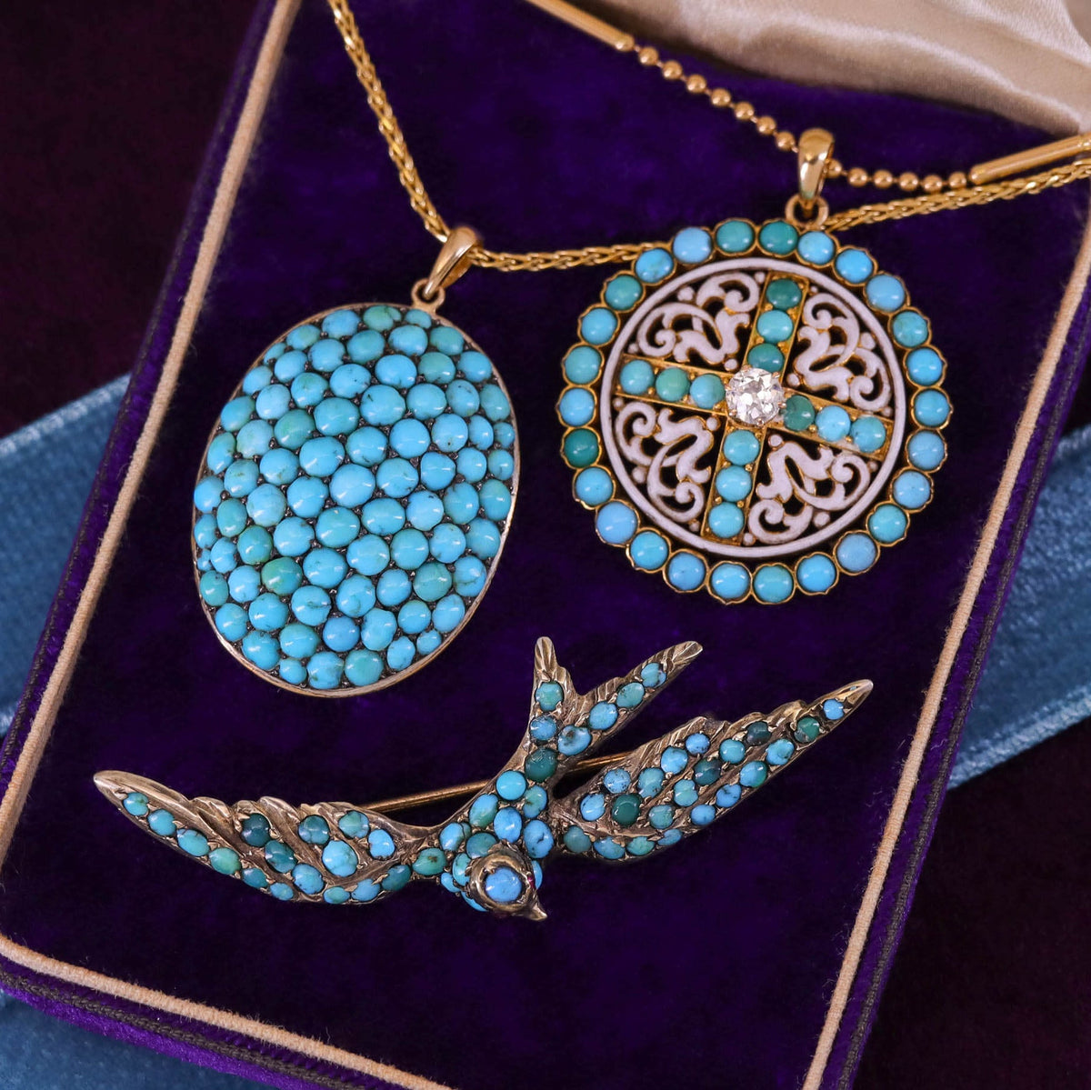 Victorian Turquoise Swallow Brooch - Trademark Antiques