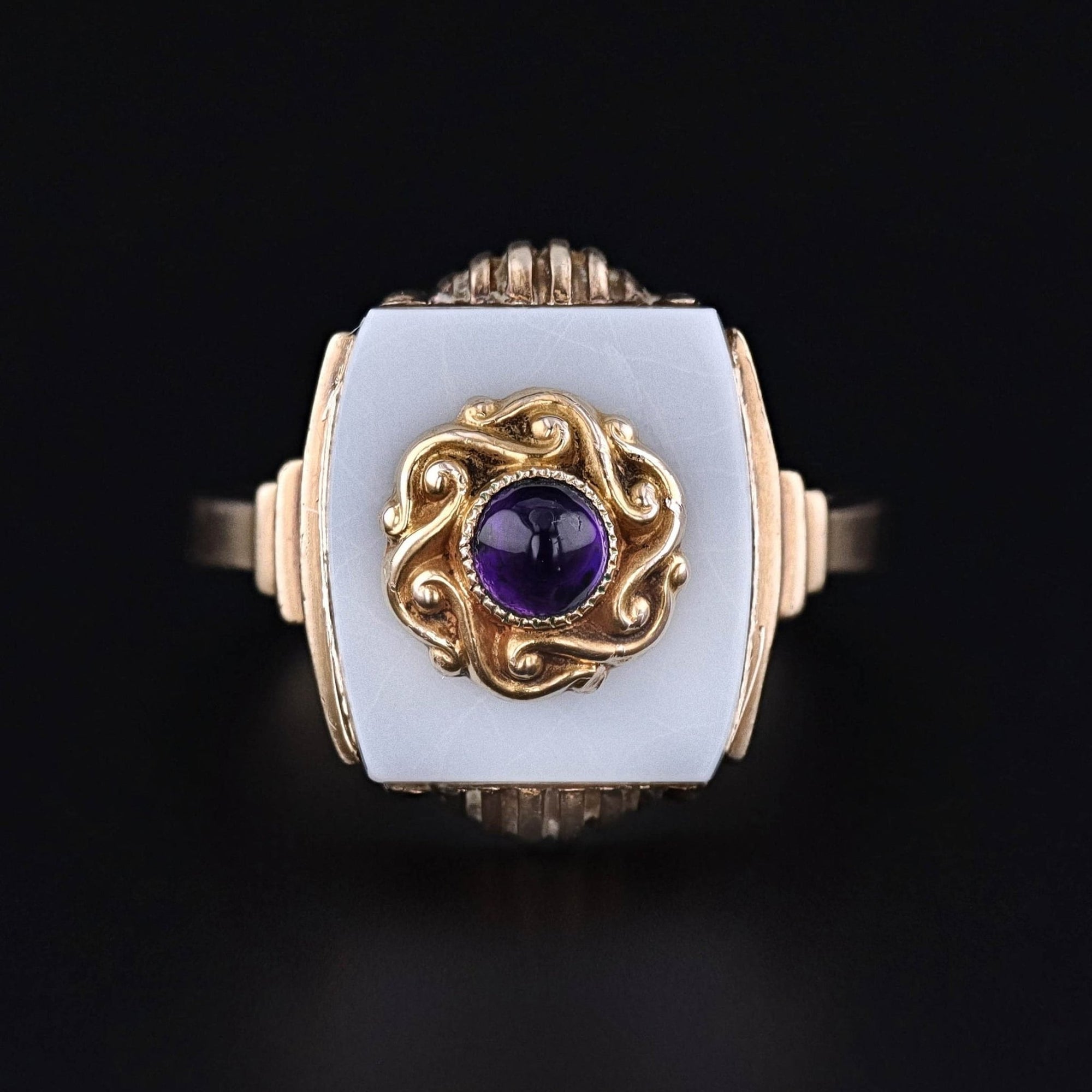 Vintage Amethyst and Agate Ring of 10k Gold - Trademark Antiques