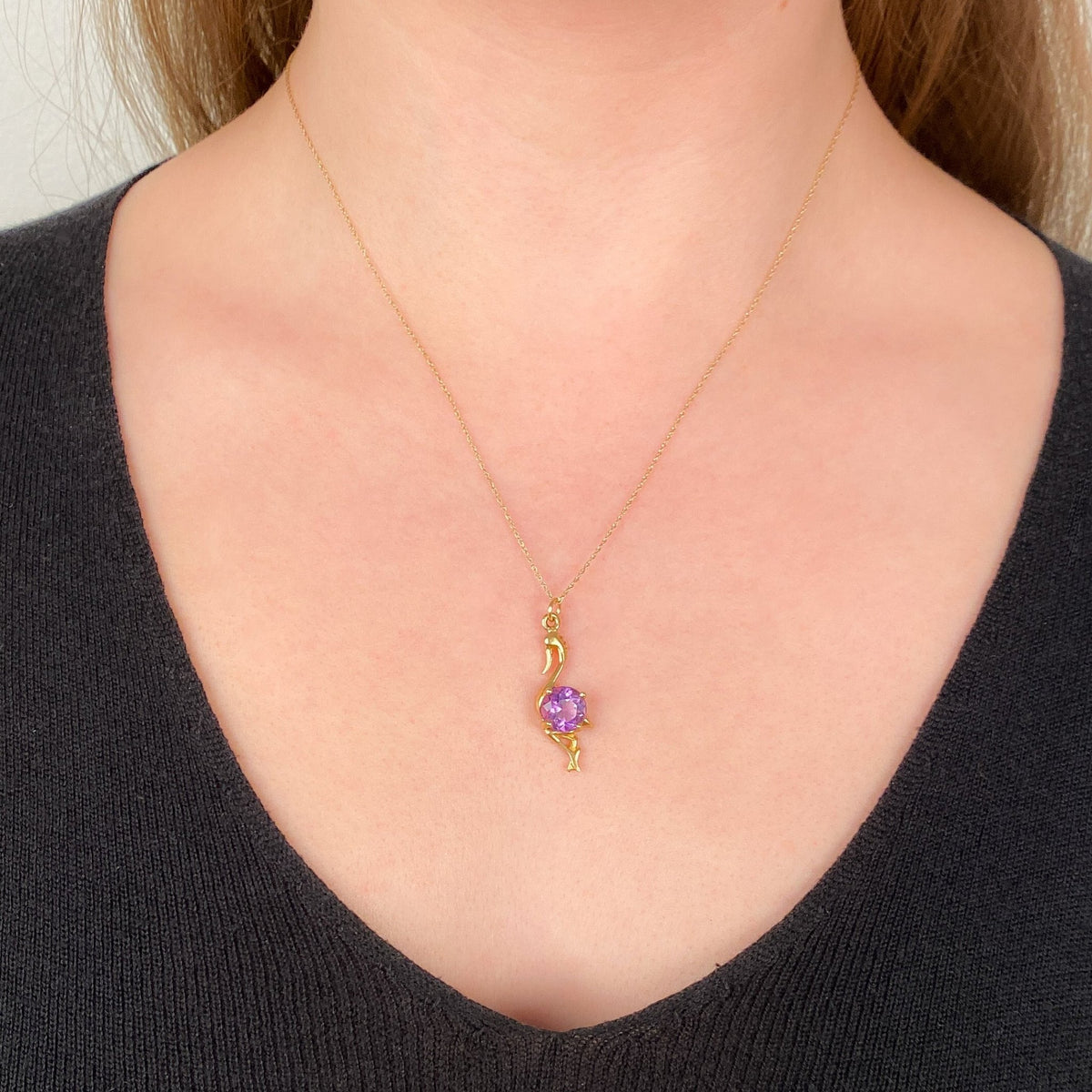 Vintage Amethyst Bird Pendant of 14k Gold - Trademark Antiques