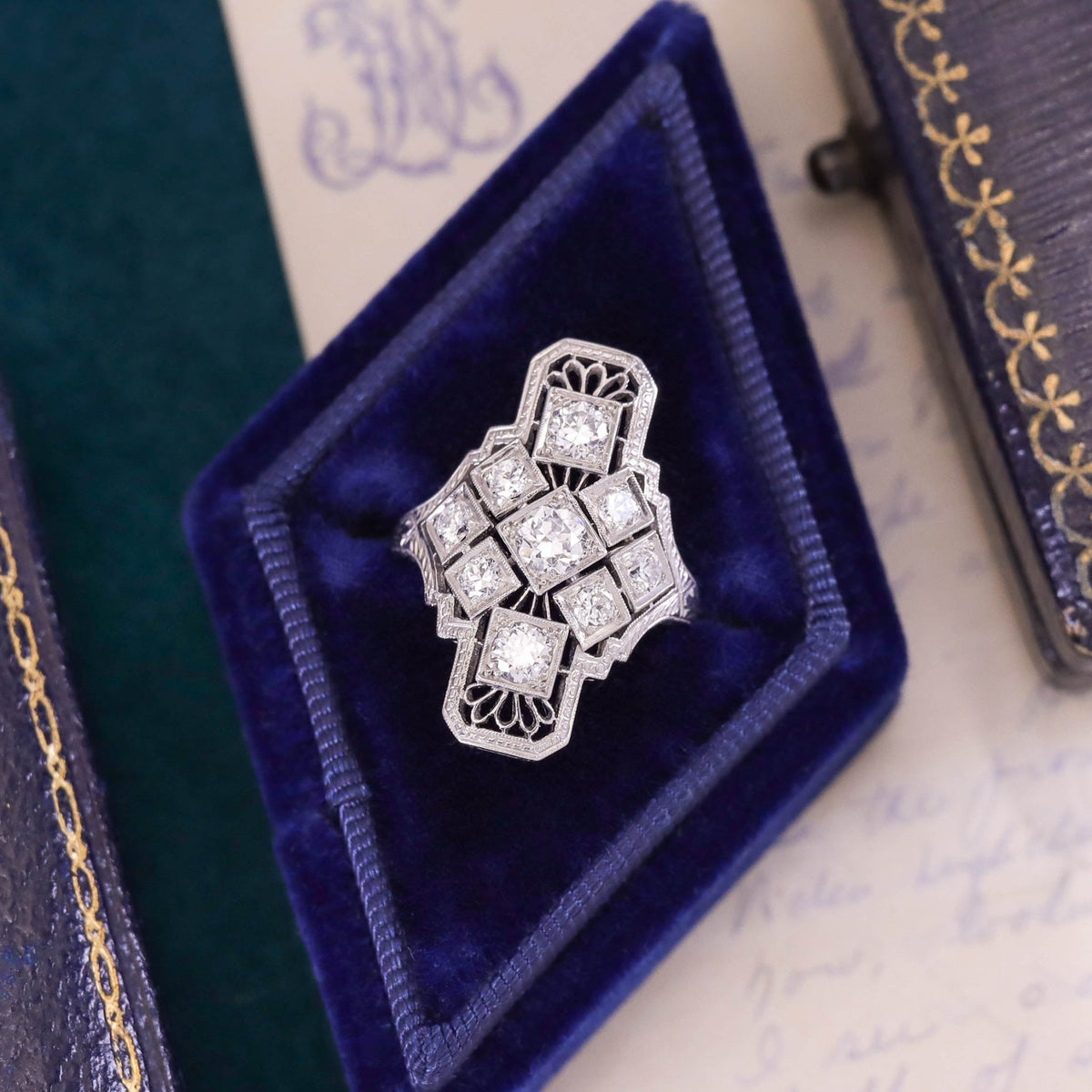 Vintage Art Deco Diamond Ring in Platinum - Trademark Antiques