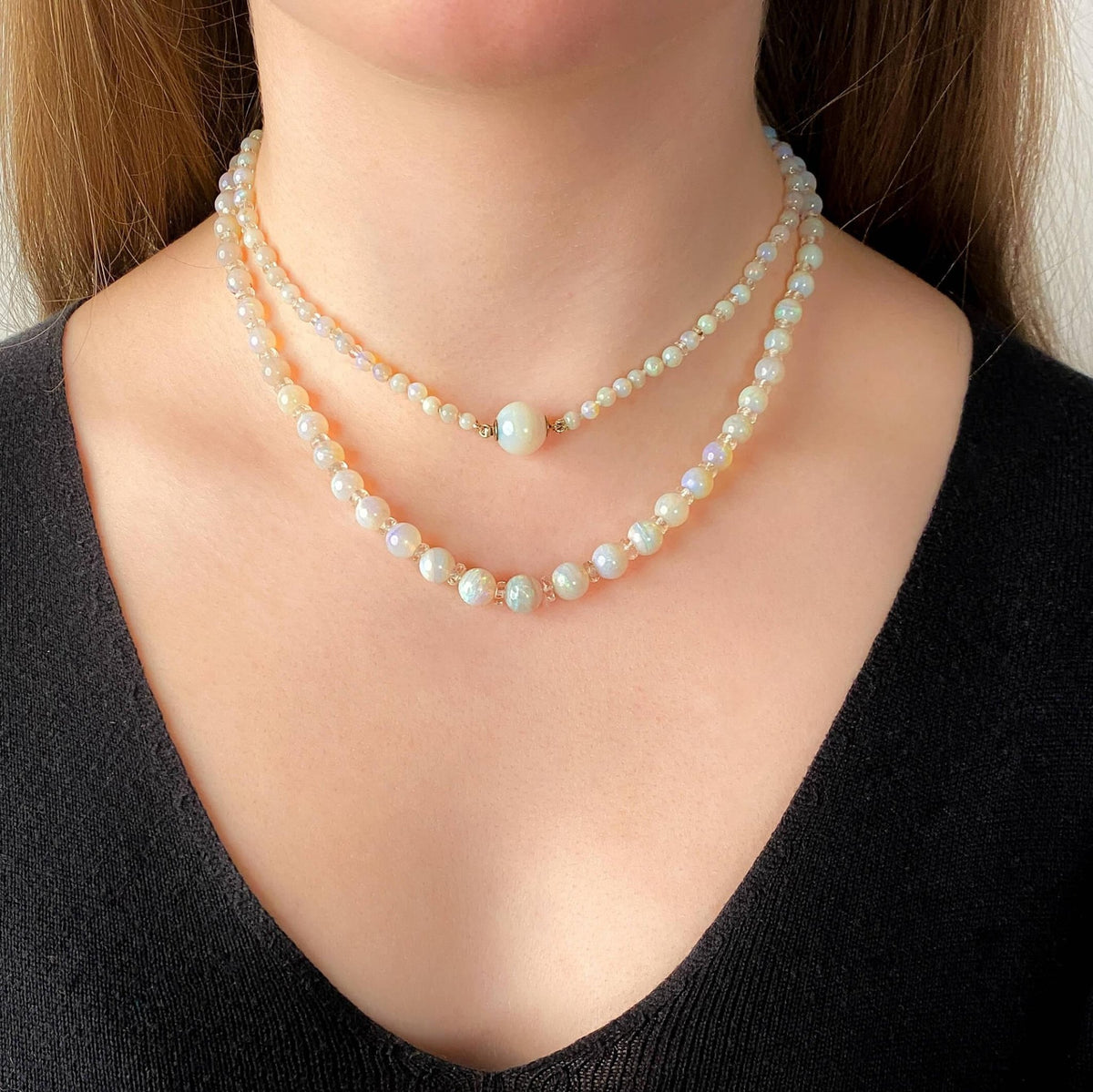 Vintage Art Deco Opal Bead Necklace - Trademark Antiques
