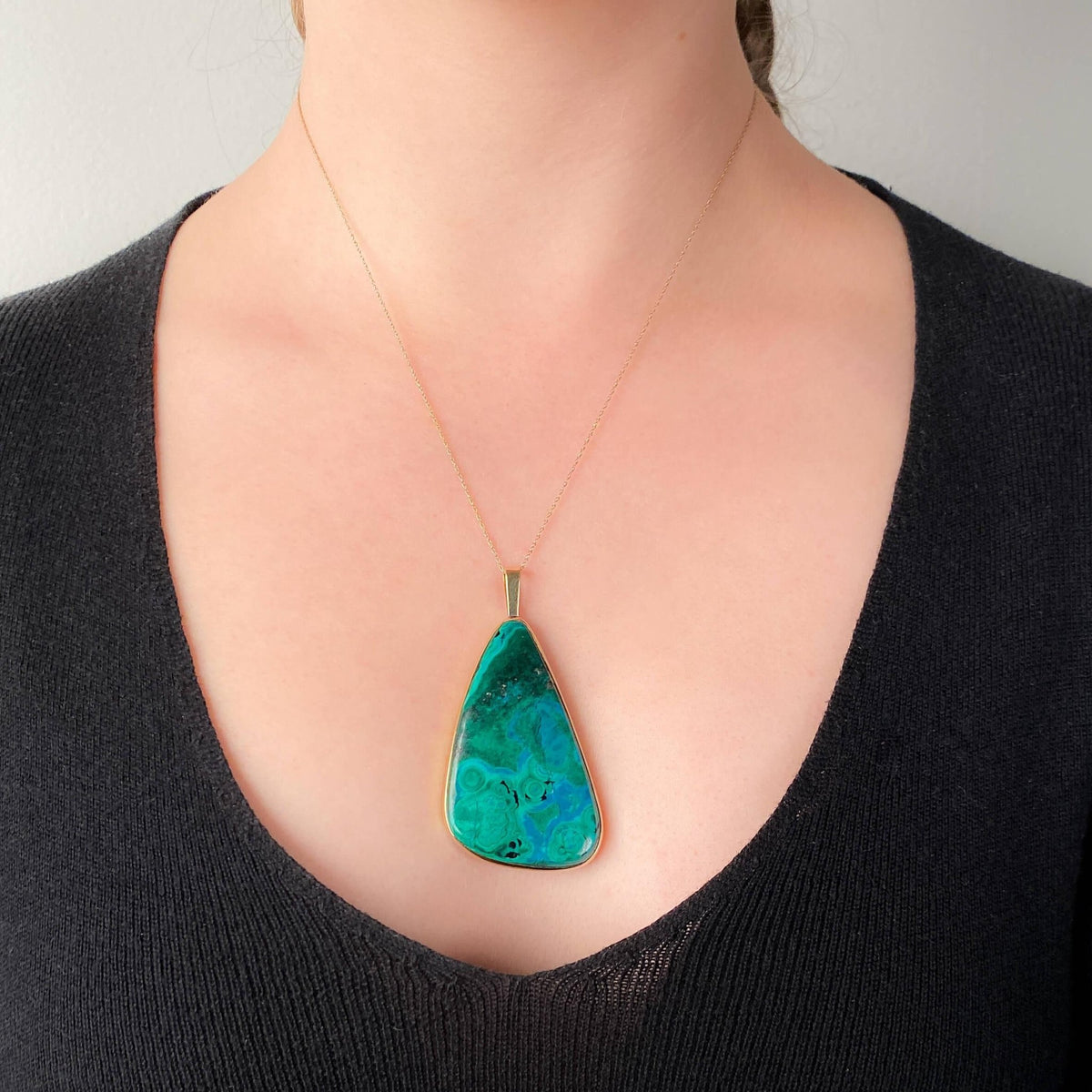Vintage Azurite Malachite Pendant of 14k Gold - Trademark Antiques