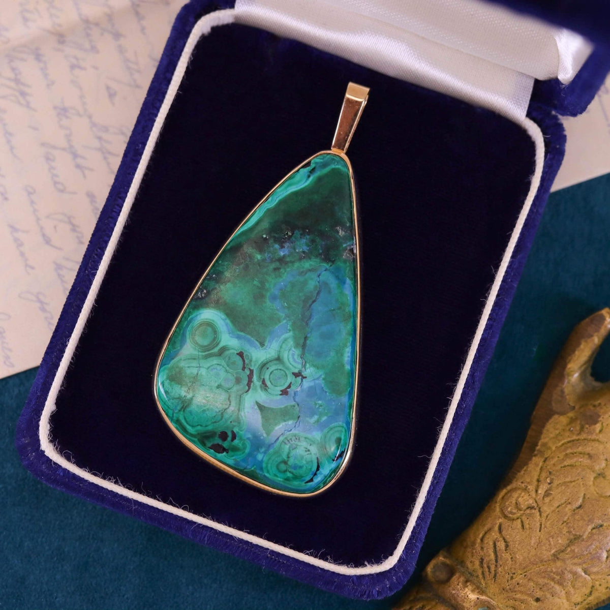 Vintage Azurite Malachite Pendant of 14k Gold - Trademark Antiques