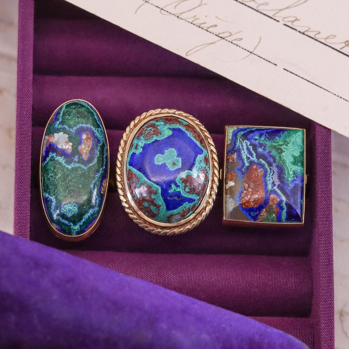 Vintage Azurite Malachite Statement Ring of 14k Gold - Trademark Antiques