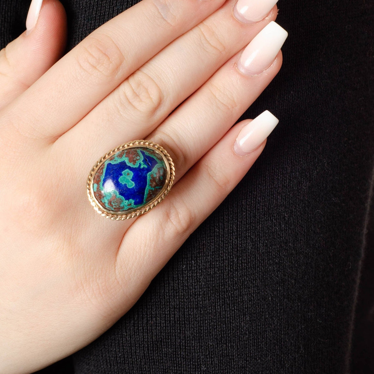 Vintage Azurite Malachite Statement Ring of 14k Gold - Trademark Antiques