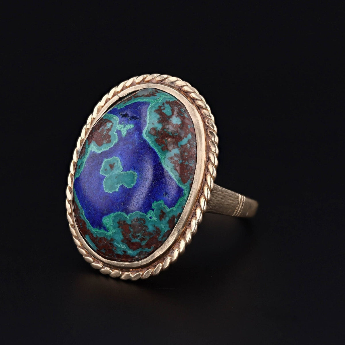 Vintage Azurite Malachite Statement Ring of 14k Gold - Trademark Antiques