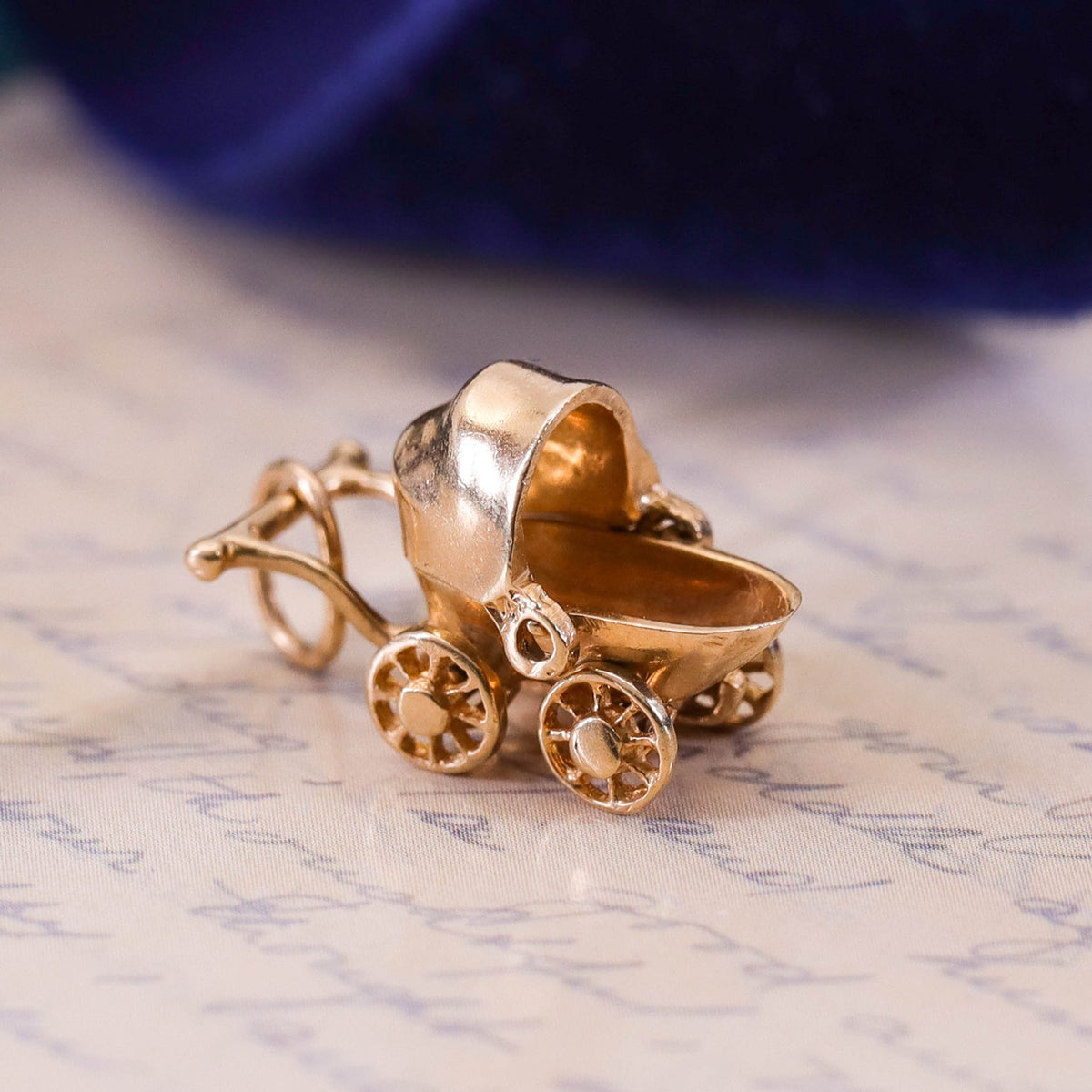 Vintage Baby Carriage or Stroller Charm of 14k Gold - Trademark Antiques