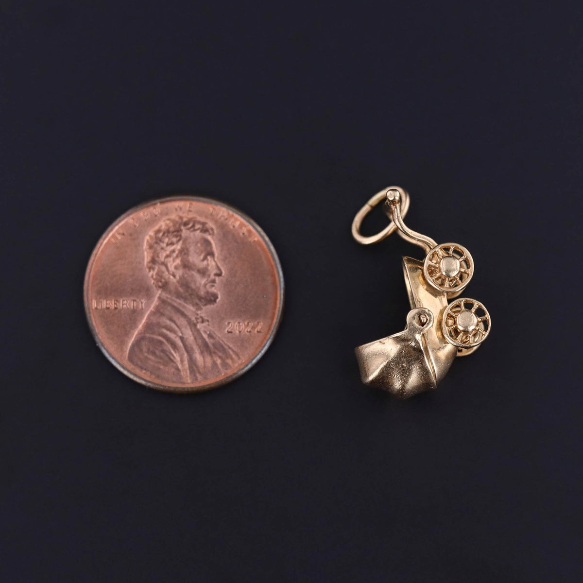 Vintage Baby Carriage or Stroller Charm of 14k Gold - Trademark Antiques