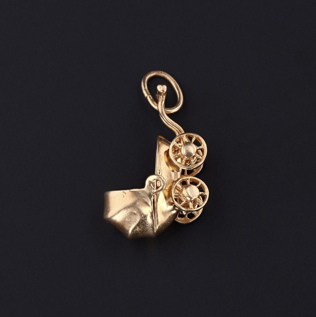 Vintage Baby Carriage or Stroller Charm of 14k Gold - Trademark Antiques