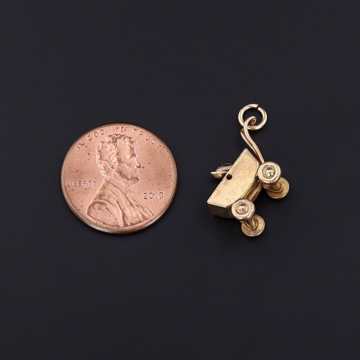 Vintage Baby in Carriage Charm of 14k Gold - Trademark Antiques