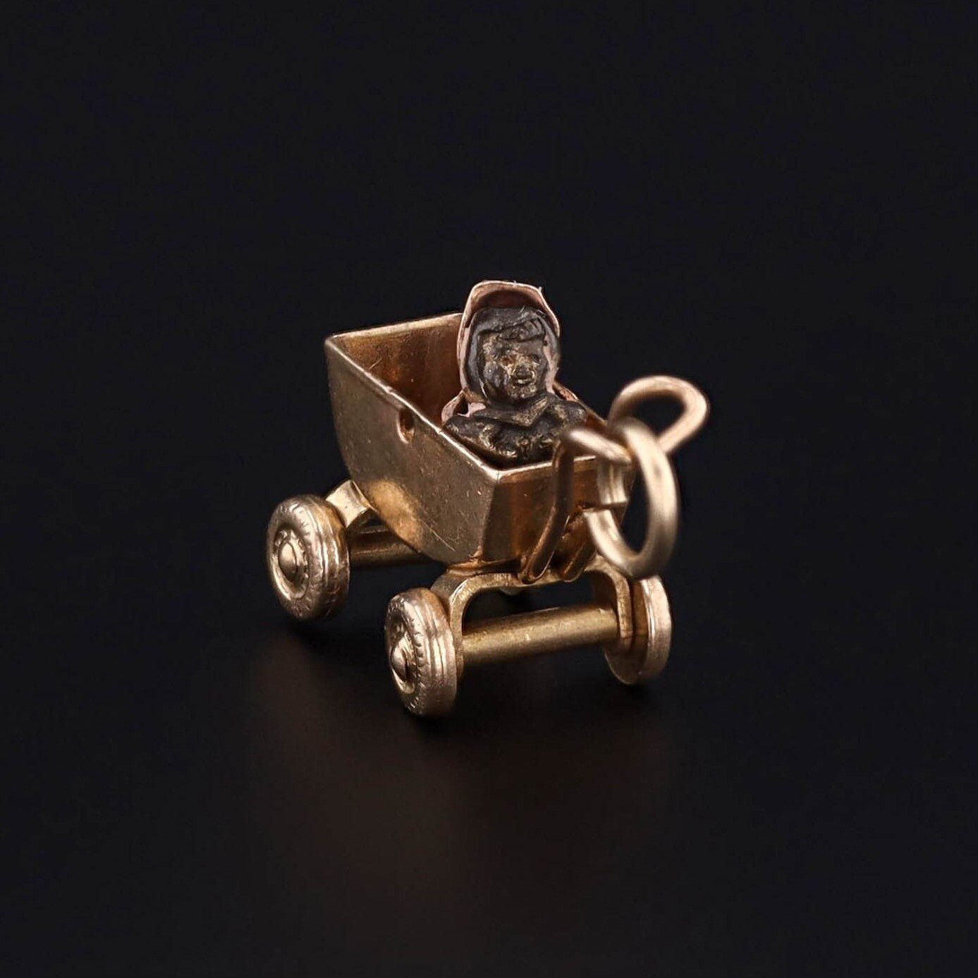 Vintage Baby in Carriage Charm of 14k Gold - Trademark Antiques