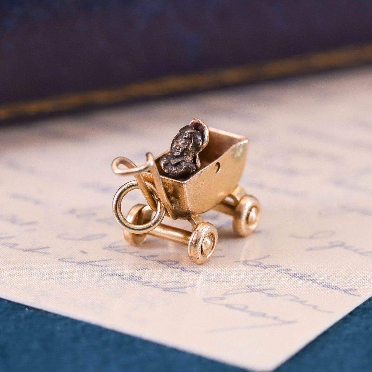 Vintage Baby in Carriage Charm of 14k Gold - Trademark Antiques