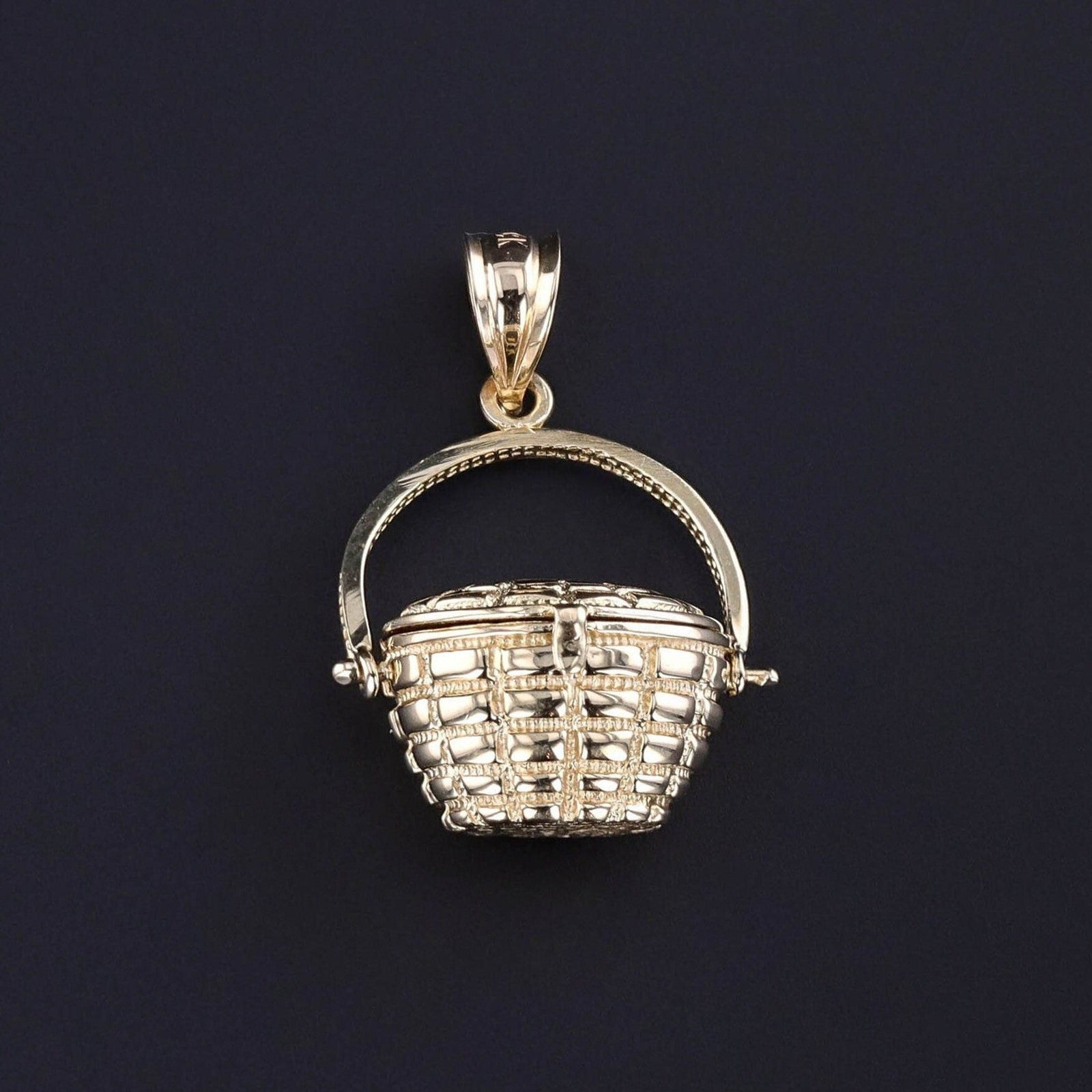 Vintage Basket Pendant of 14k Gold - Trademark Antiques