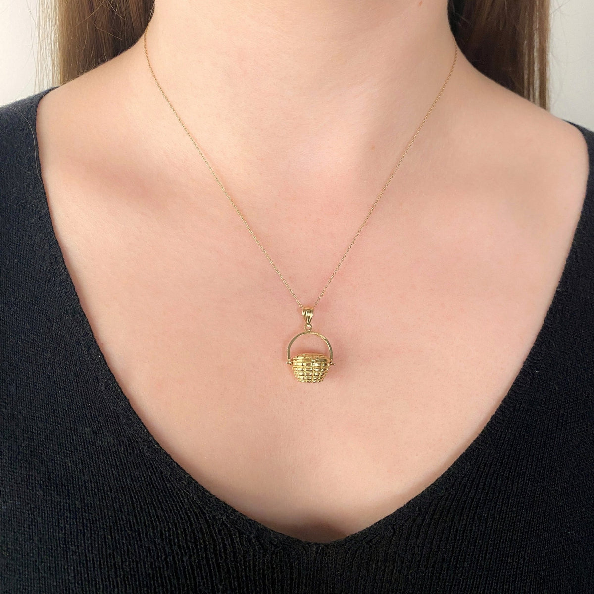 Vintage Basket Pendant of 14k Gold - Trademark Antiques