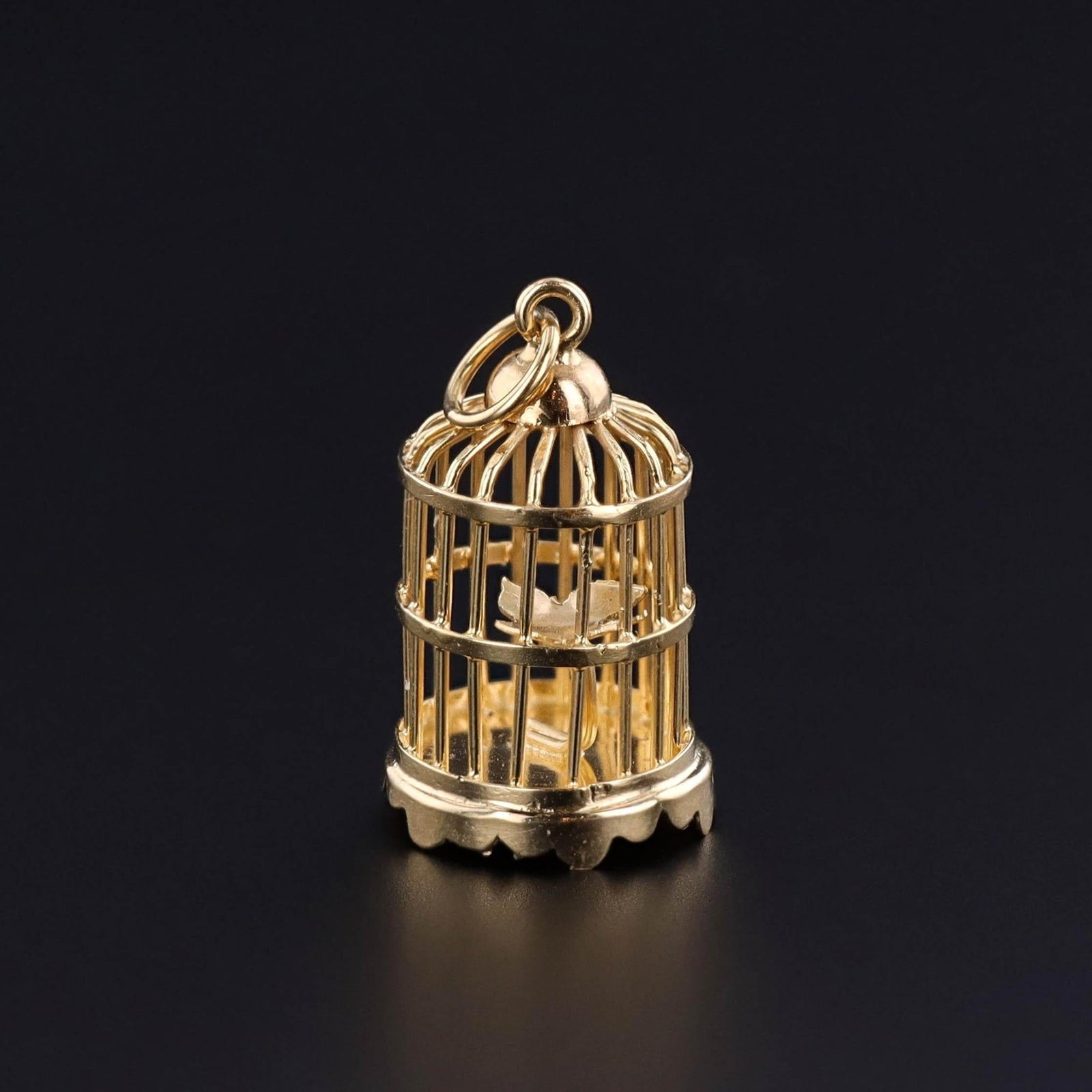 Vintage Bird Cage Charm of 14k Gold - Trademark Antiques