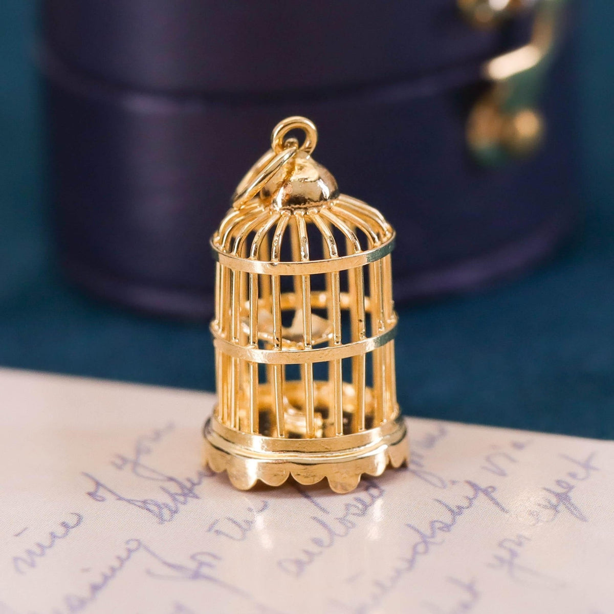 Vintage Bird Cage Charm of 14k Gold - Trademark Antiques