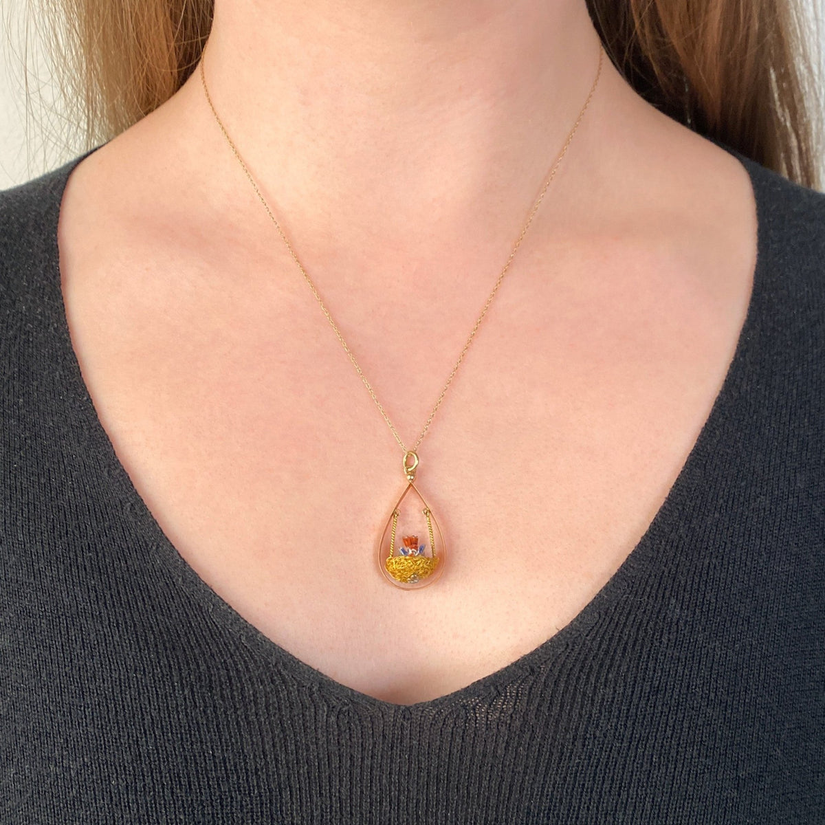 Vintage Bird Nest Pendant of 18k Gold - Trademark Antiques