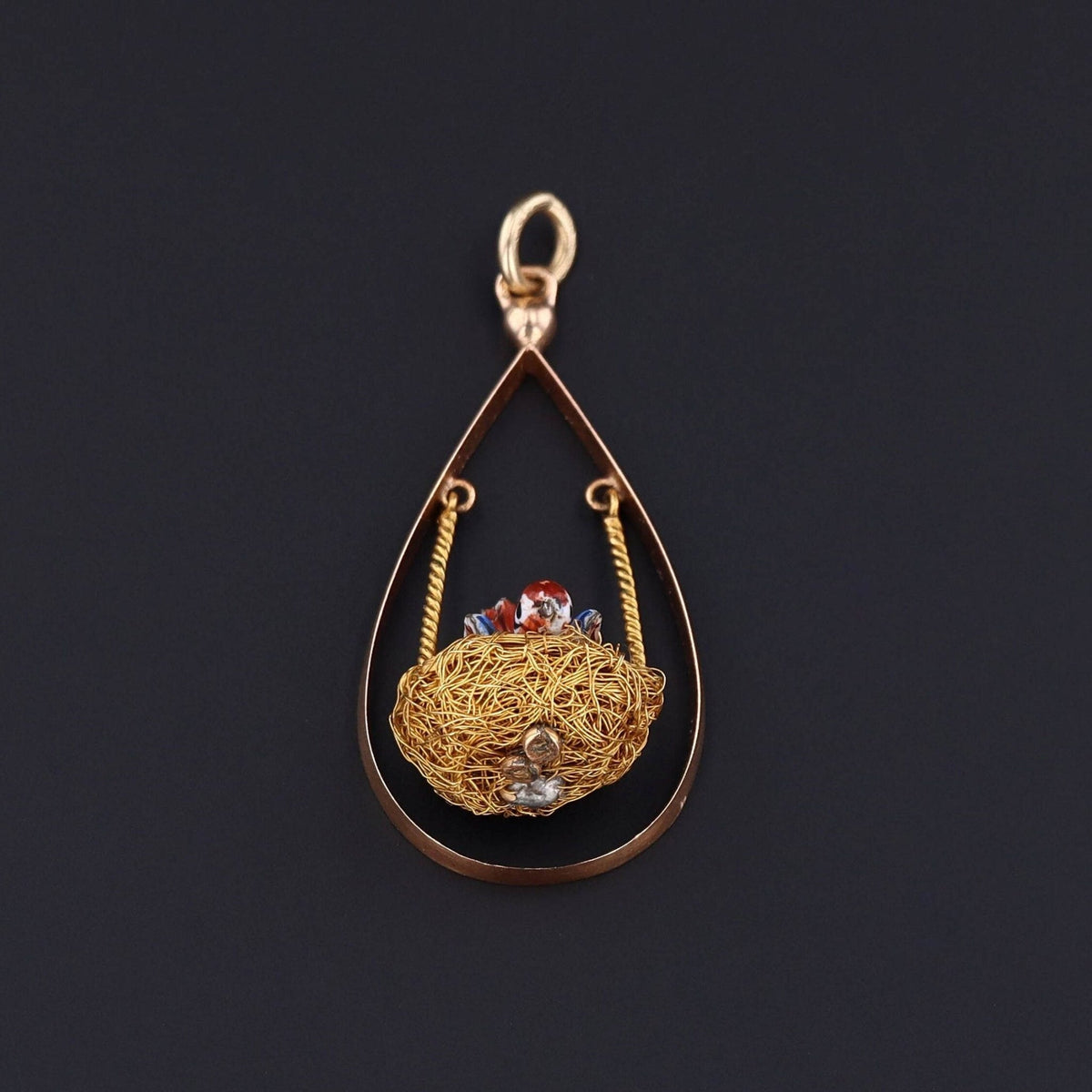 Vintage Bird Nest Pendant of 18k Gold - Trademark Antiques