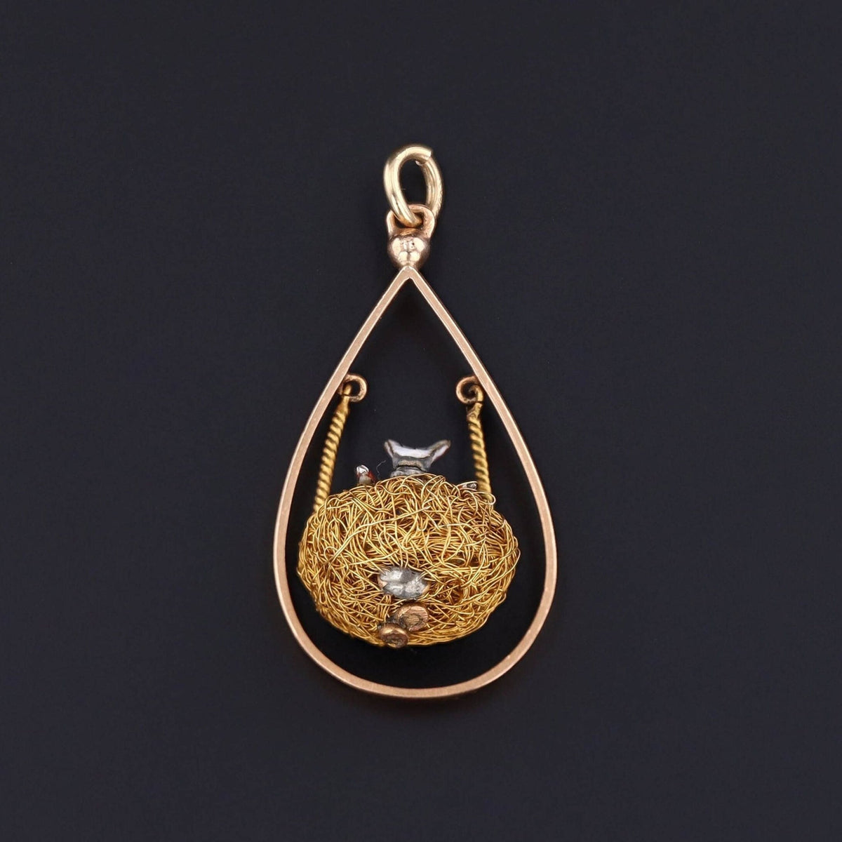 Vintage Bird Nest Pendant of 18k Gold - Trademark Antiques