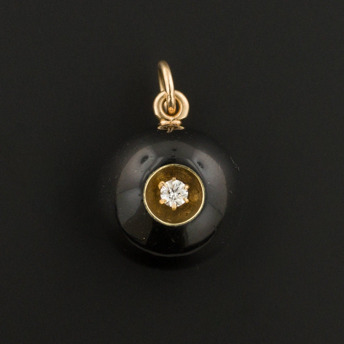 Vintage Black Enamel and Diamond Charm of 14k Gold - Trademark Antiques