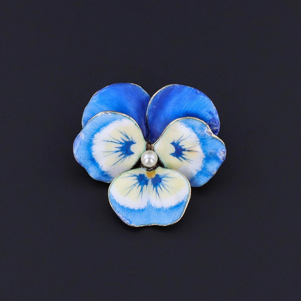 Vintage Blue Enamel Pansy Brooch of 14k Gold - Trademark Antiques