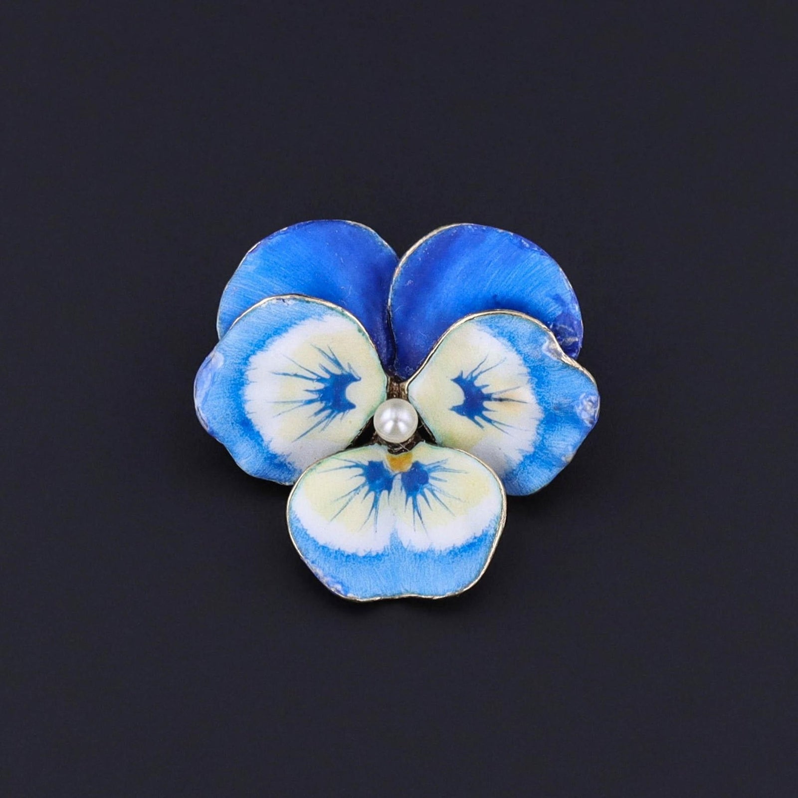 Vintage Blue Enamel Pansy Brooch of 14k Gold - Trademark Antiques