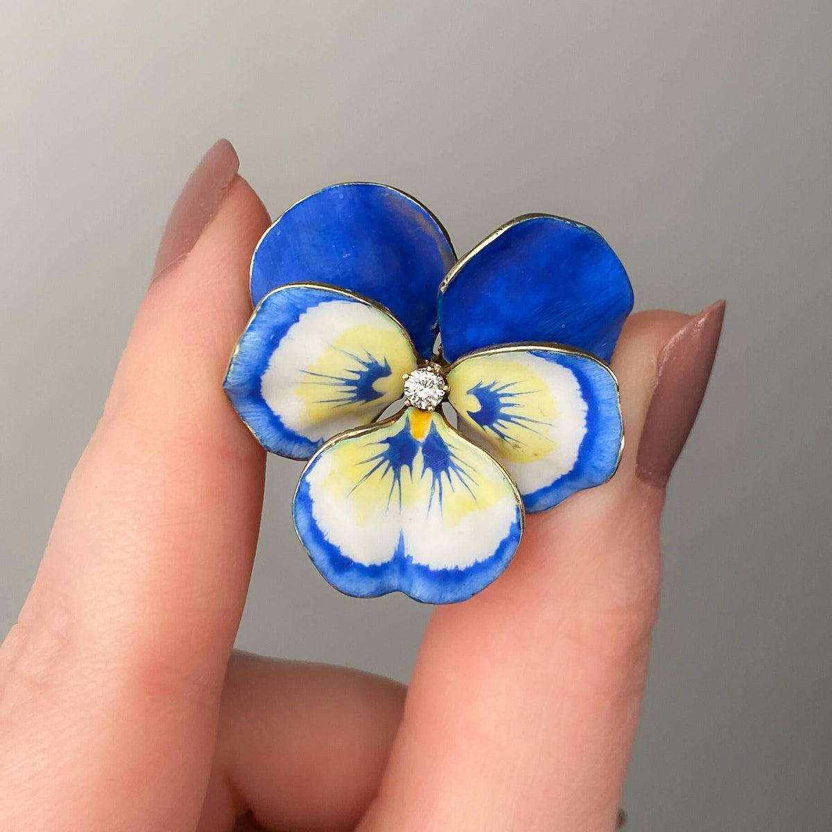 Vintage Blue Enamel Pansy Brooch of 14k Gold - Trademark Antiques