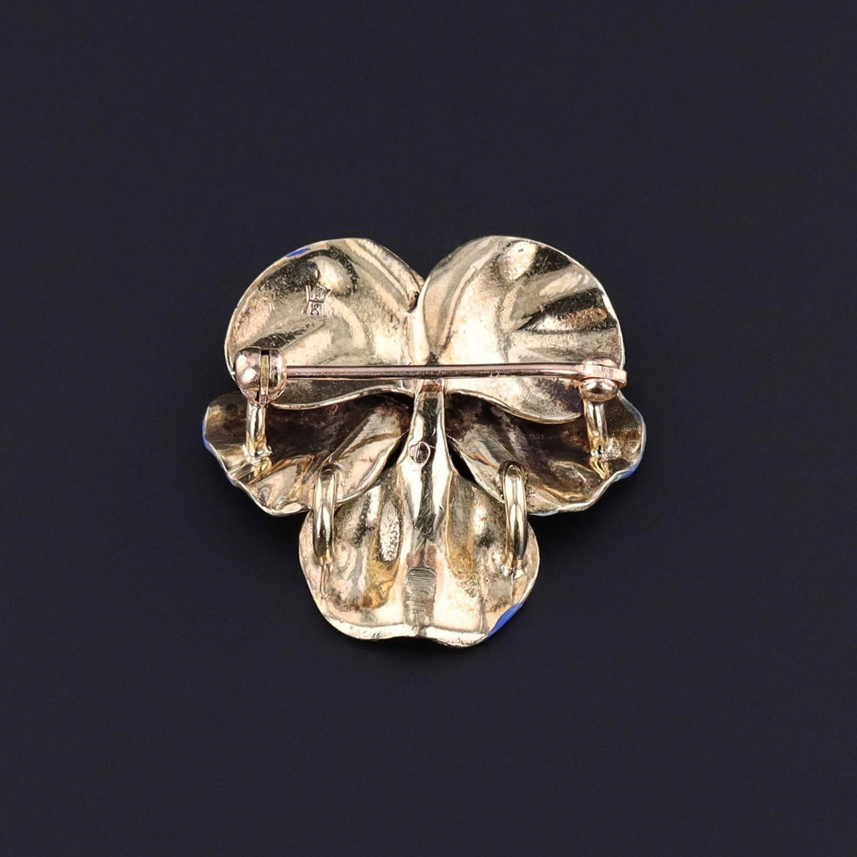 Vintage Blue Enamel Pansy Brooch of 14k Gold - Trademark Antiques