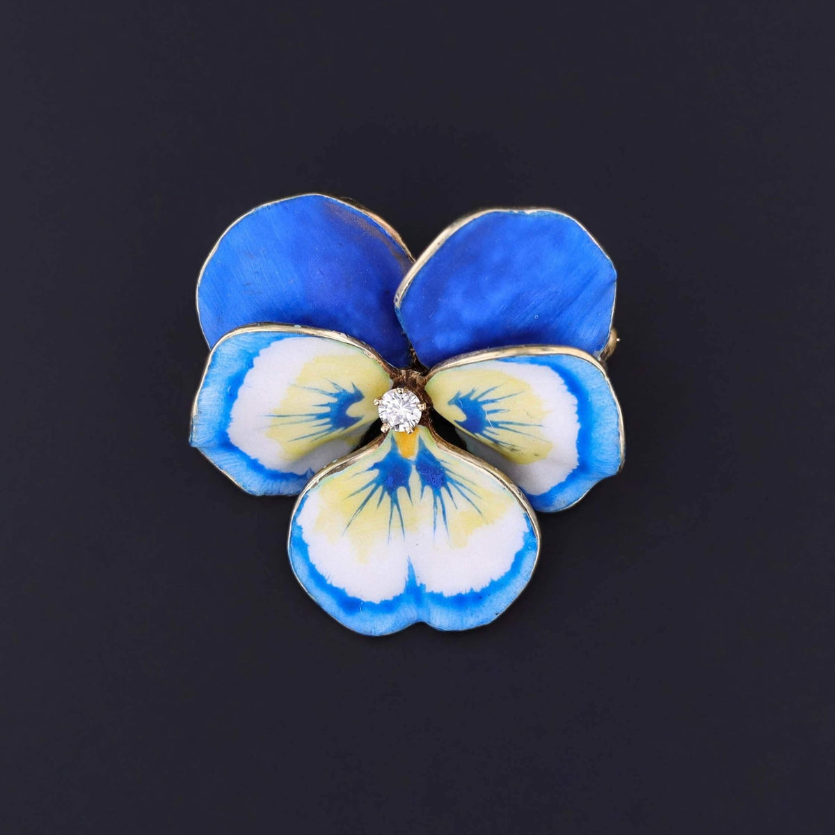 Vintage Blue Enamel Pansy Brooch of 14k Gold - Trademark Antiques