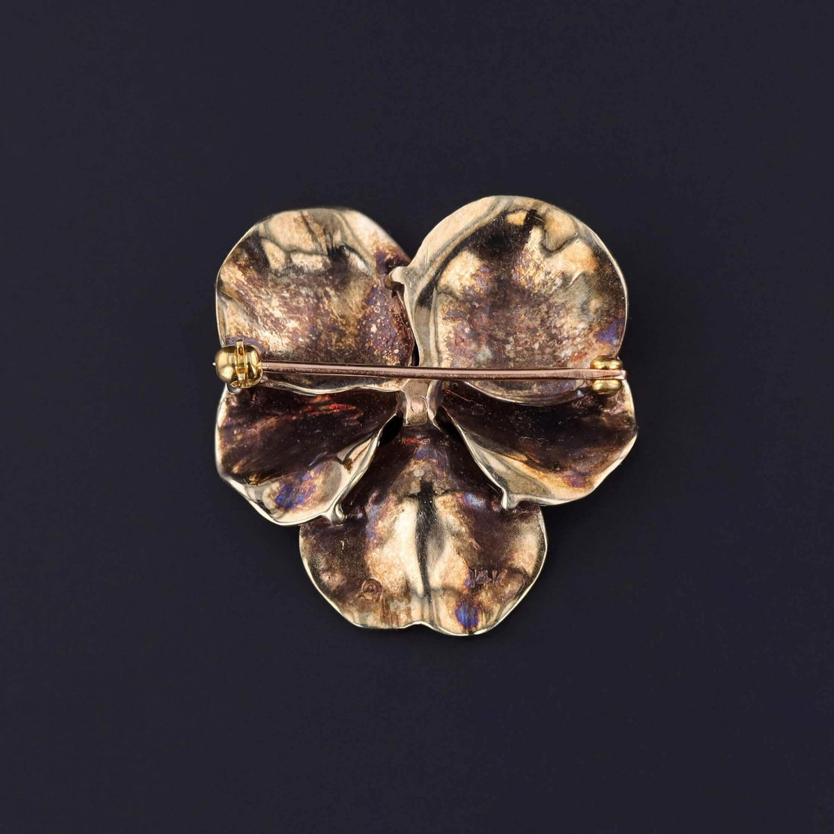 Vintage Blue Enamel Pansy Brooch of 14k Gold - Trademark Antiques