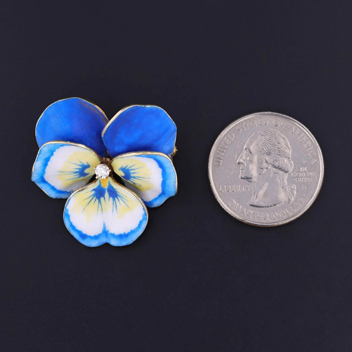 Vintage Blue Enamel Pansy Brooch of 14k Gold - Trademark Antiques