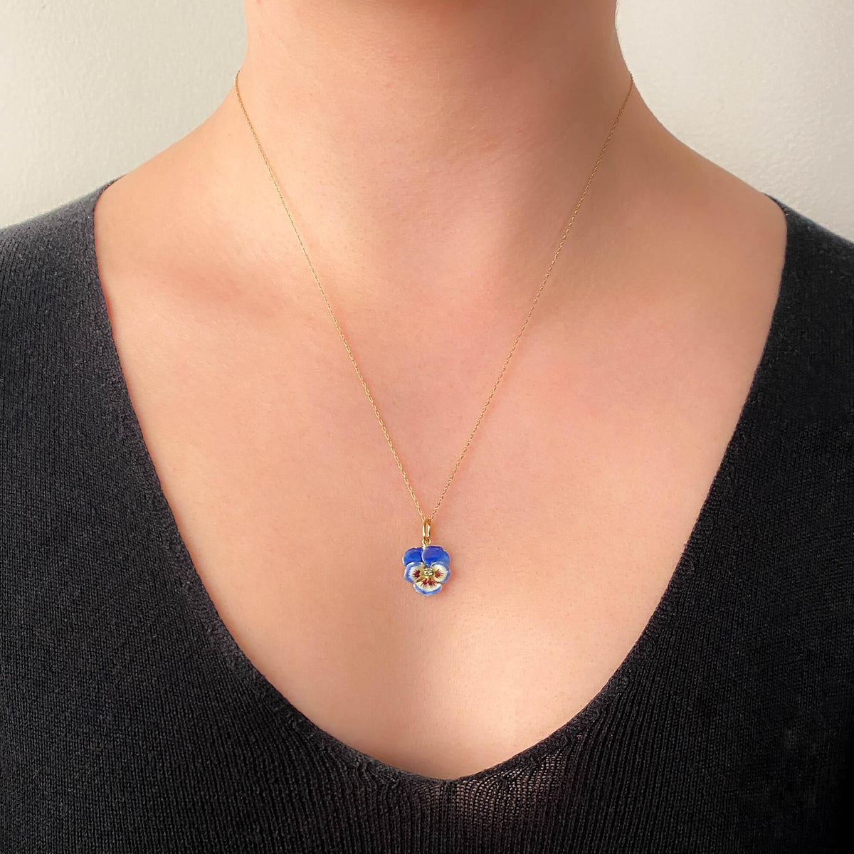 Vintage Blue Enamel Pansy Charm of 14k Gold - Trademark Antiques